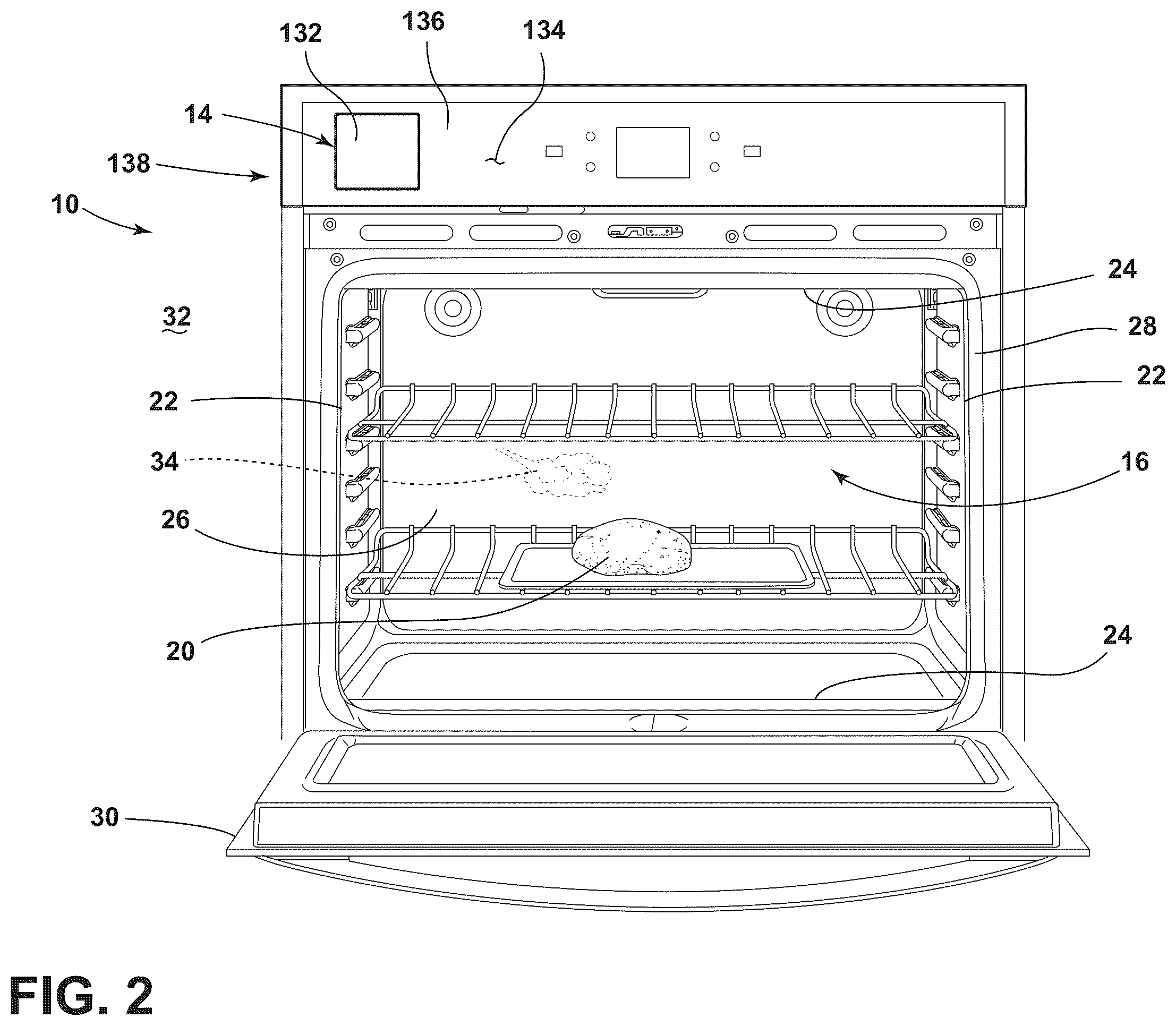 Patent US12480663 Figure 2 – Securement and release assembly for a component of an appliance, appliance including the same and oven including the same for a refillable water reservoir for use with steam cooking