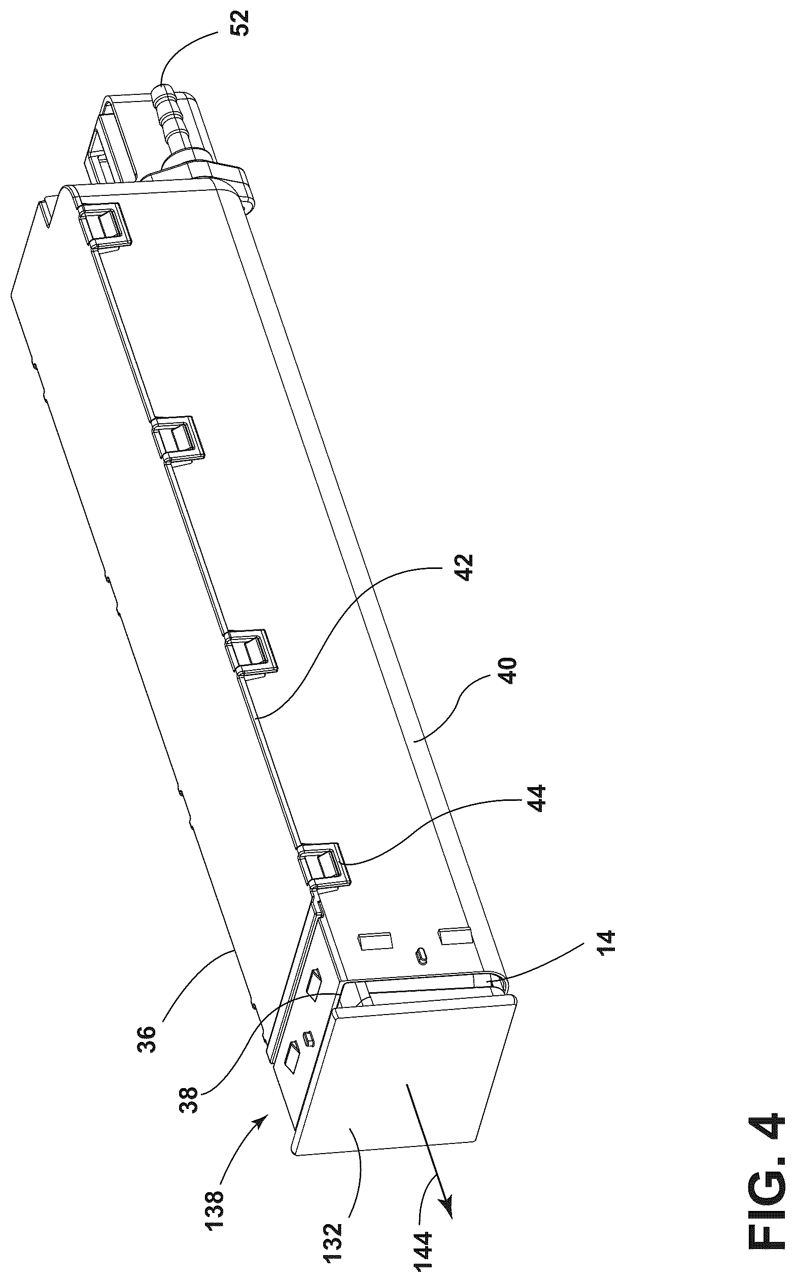 Patent US12480663 Figure 4 – Securement and release assembly for a component of an appliance, appliance including the same and oven including the same for a refillable water reservoir for use with steam cooking