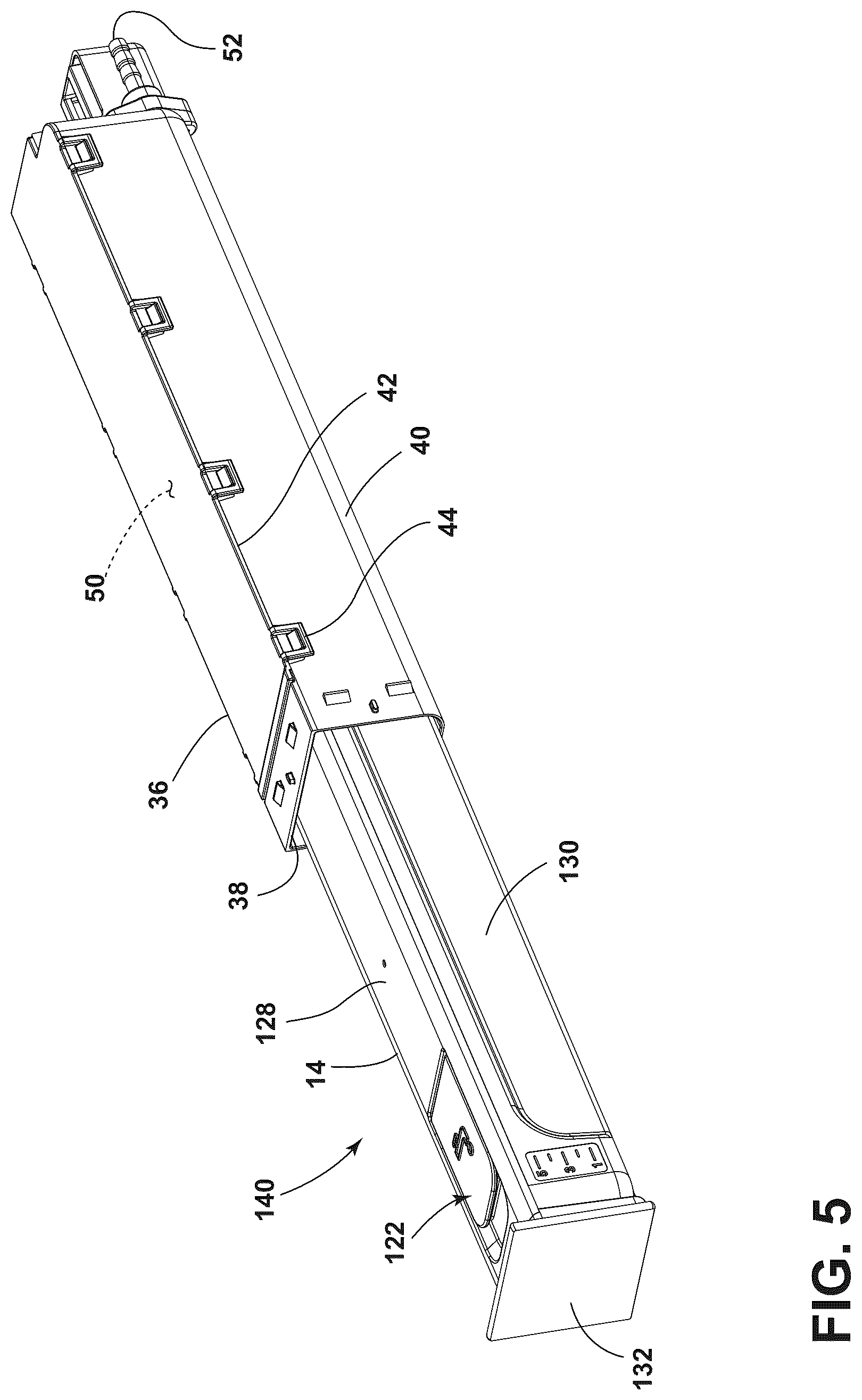 Patent US12480663 Figure 5 – Securement and release assembly for a component of an appliance, appliance including the same and oven including the same for a refillable water reservoir for use with steam cooking