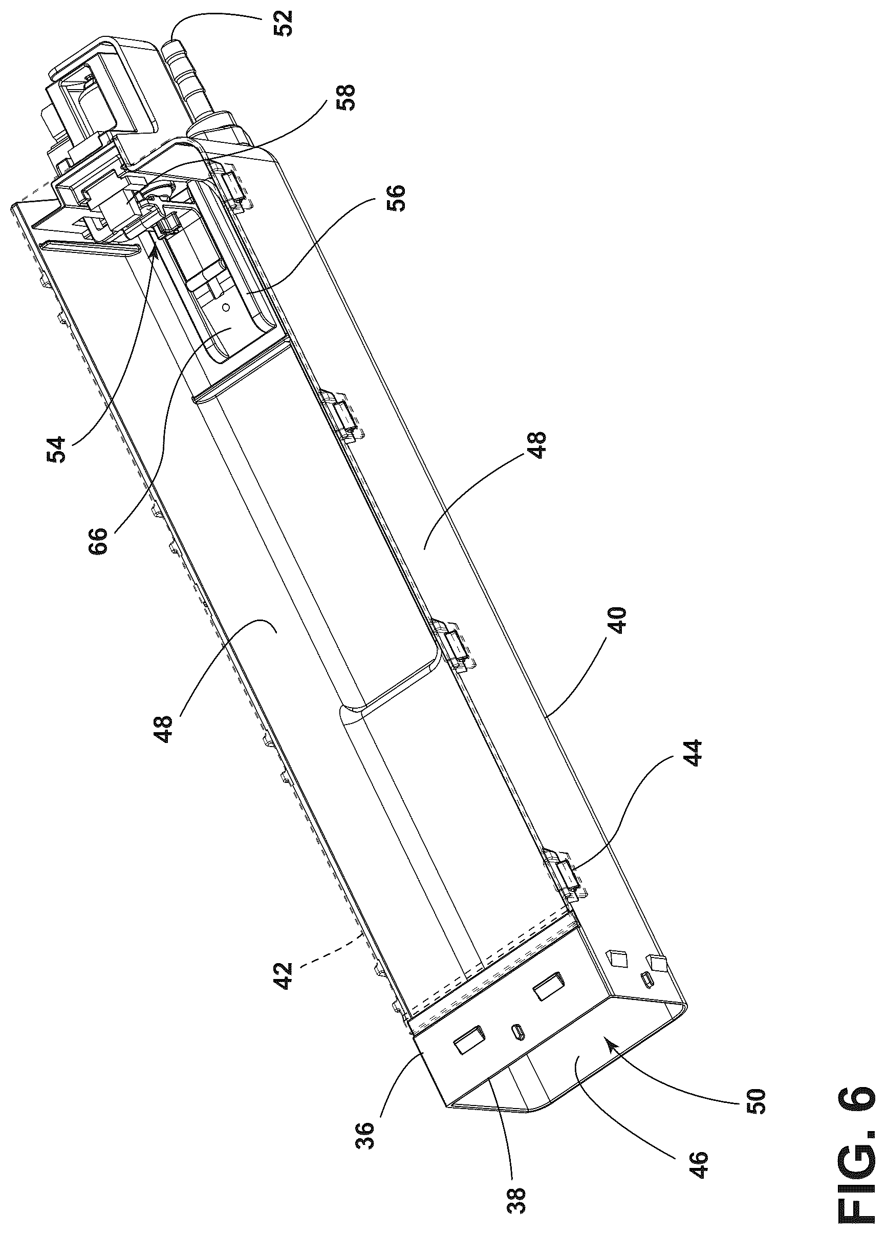 Patent US12480663 Figure 6 – Securement and release assembly for a component of an appliance, appliance including the same and oven including the same for a refillable water reservoir for use with steam cooking