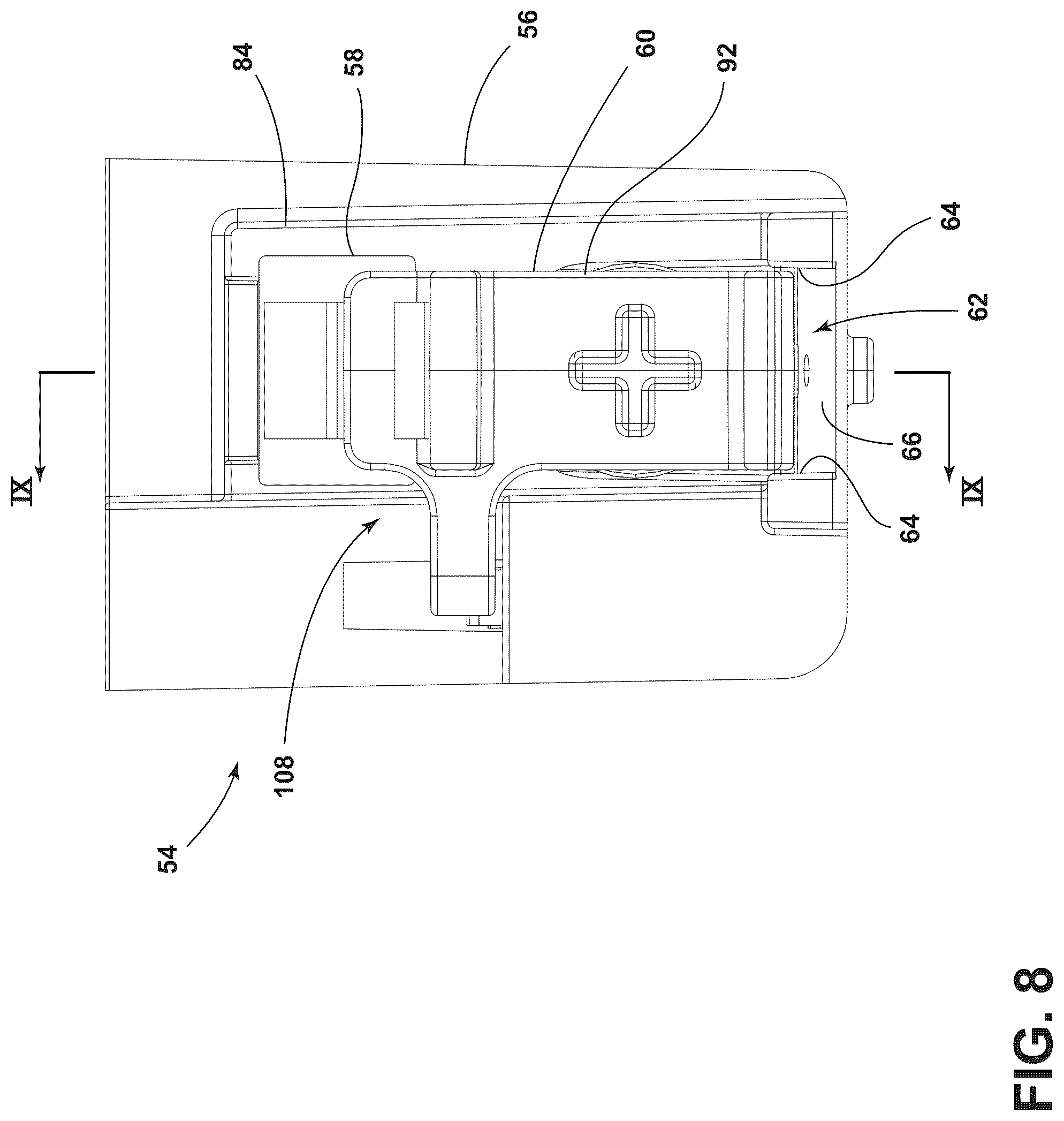Patent US12480663 Figure 8 – Securement and release assembly for a component of an appliance, appliance including the same and oven including the same for a refillable water reservoir for use with steam cooking