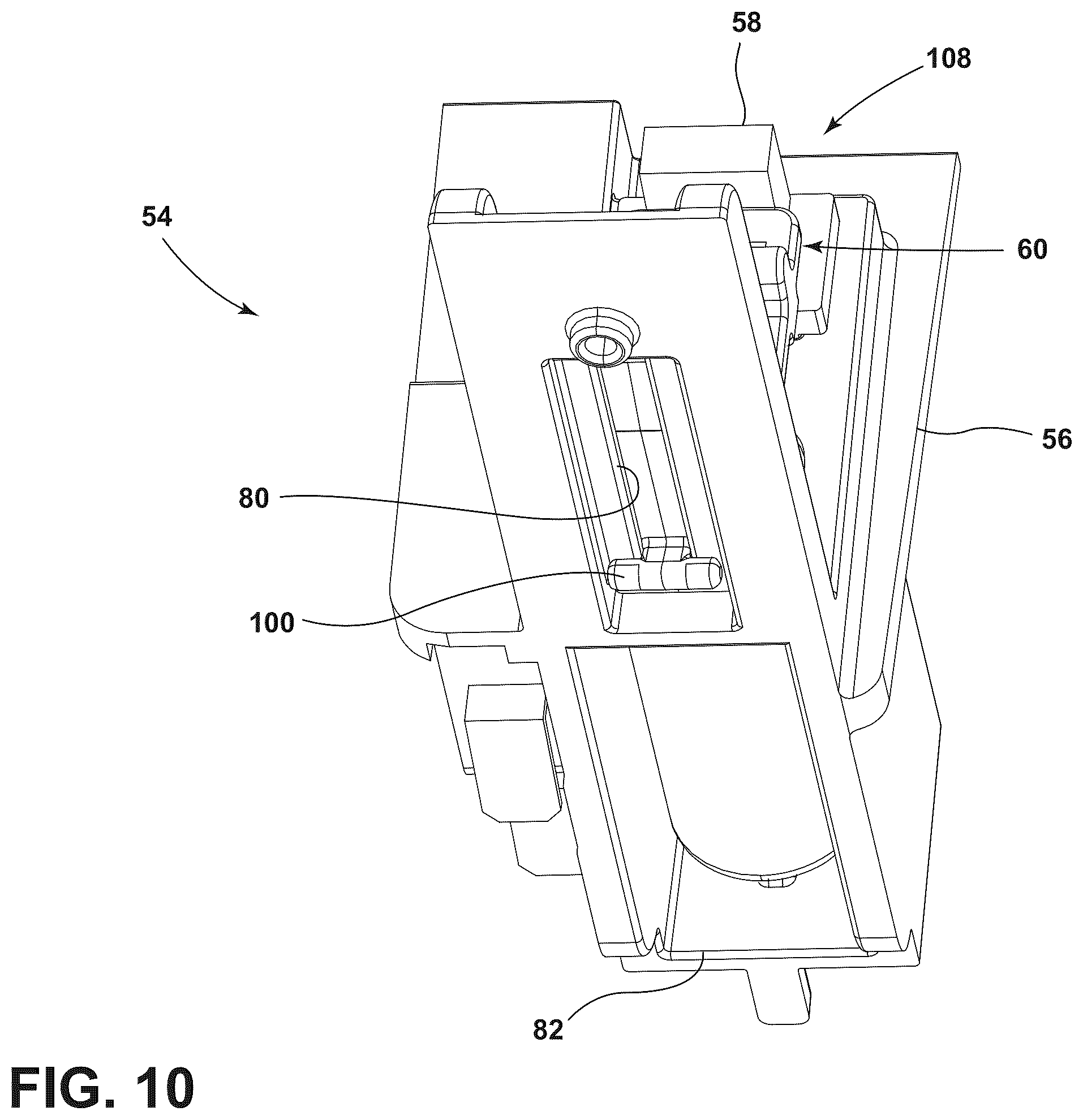 Patent US12480663 Figure 10 – Securement and release assembly for a component of an appliance, appliance including the same and oven including the same for a refillable water reservoir for use with steam cooking