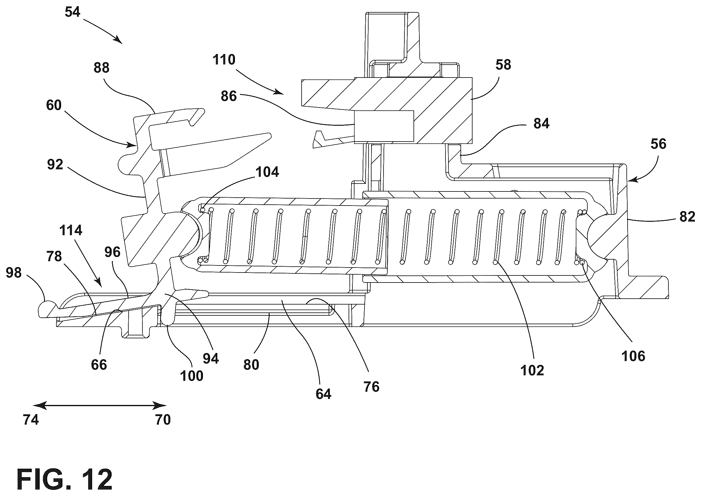 Patent US12480663 Figure 12 – Securement and release assembly for a component of an appliance, appliance including the same and oven including the same for a refillable water reservoir for use with steam cooking