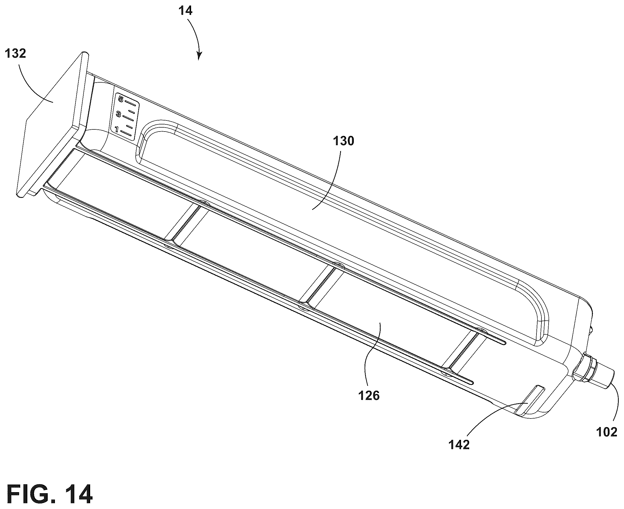Patent US12480663 Figure 14 – Securement and release assembly for a component of an appliance, appliance including the same and oven including the same for a refillable water reservoir for use with steam cooking
