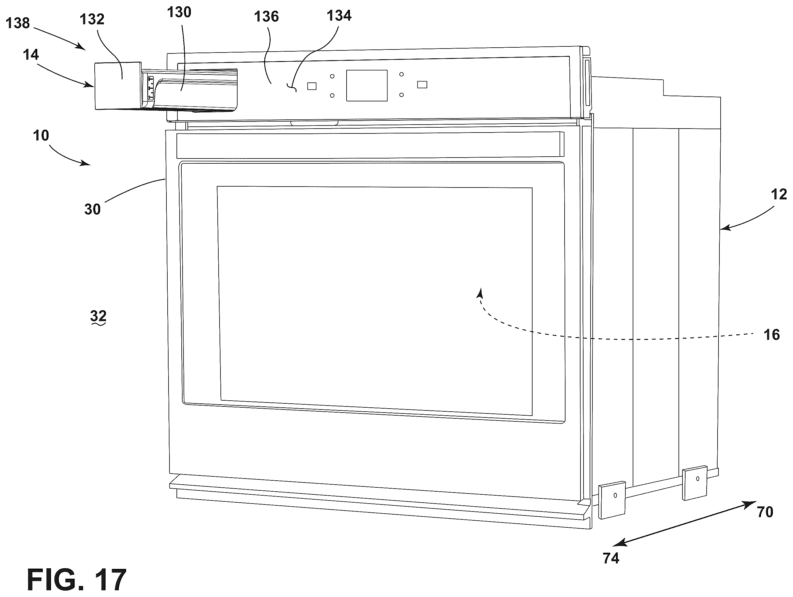 Patent US12480663 Figure 17 – Securement and release assembly for a component of an appliance, appliance including the same and oven including the same for a refillable water reservoir for use with steam cooking