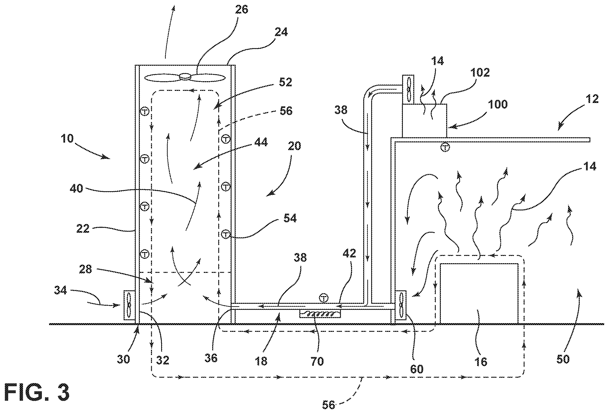 Patent US12480666 Figure 3 – Heat reclamation system within a cooling tower for a manufacturing facility