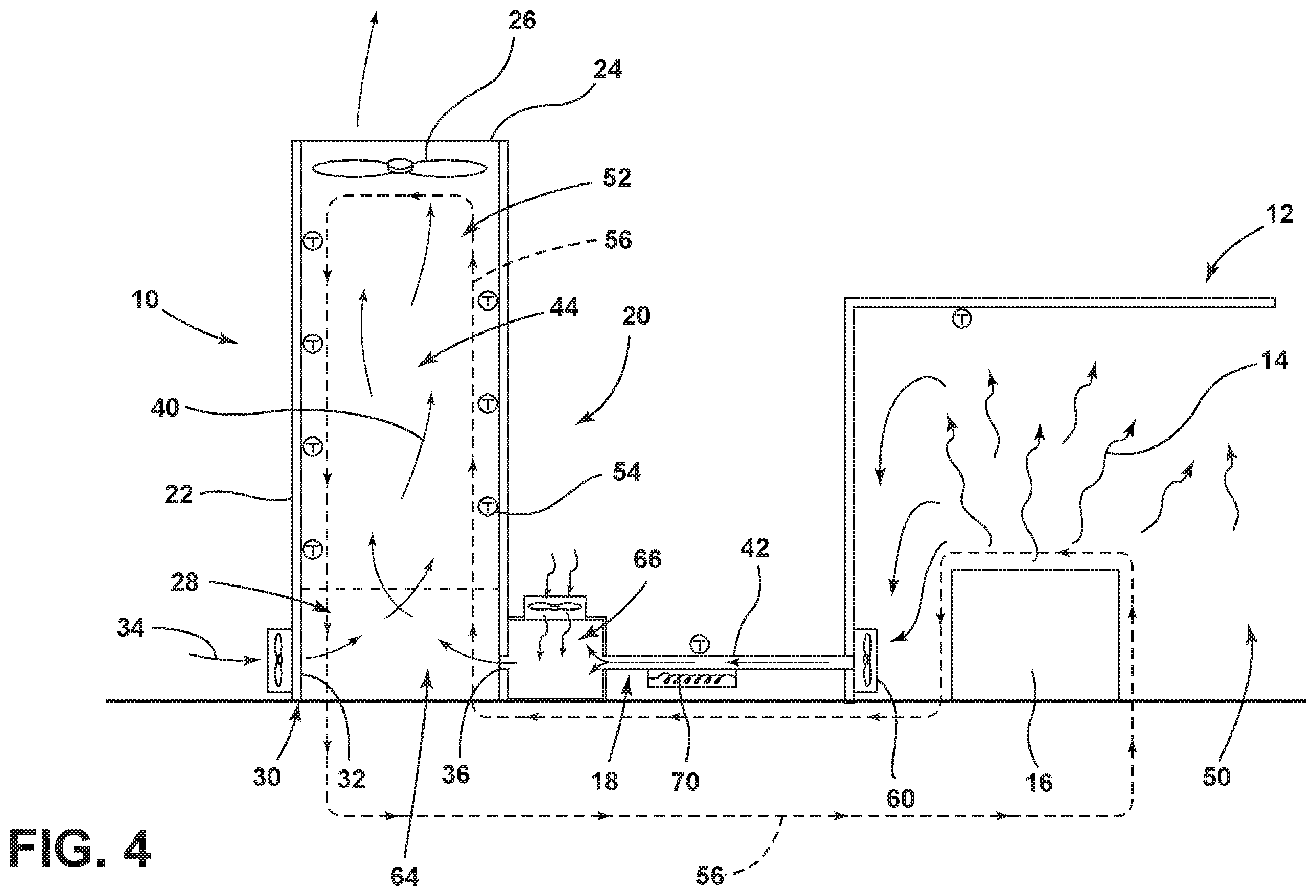 Patent US12480666 Figure 4 – Heat reclamation system within a cooling tower for a manufacturing facility
