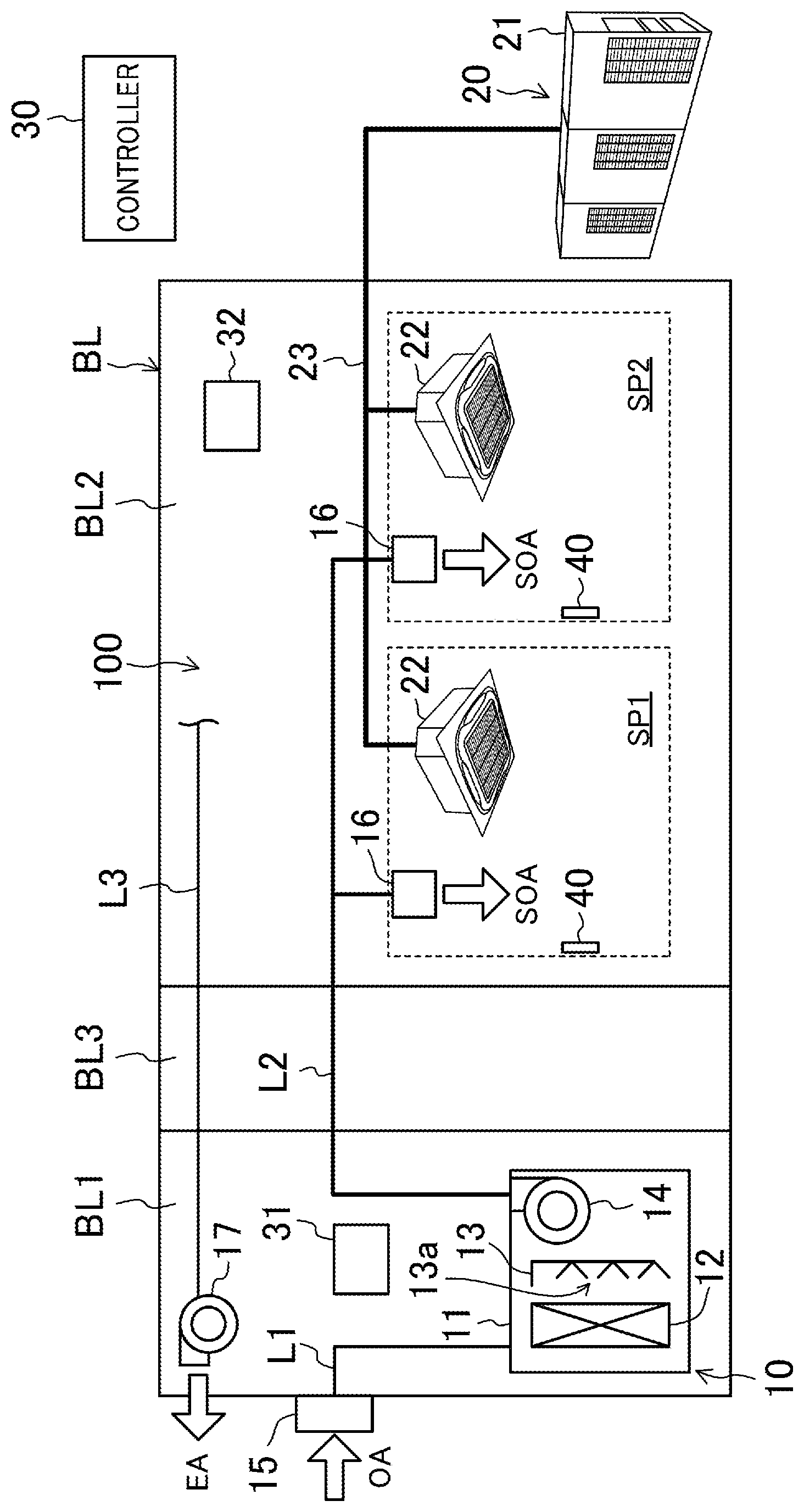 Patent US12480680 Figure 1 – Outside air treatment device and air conditioning system
