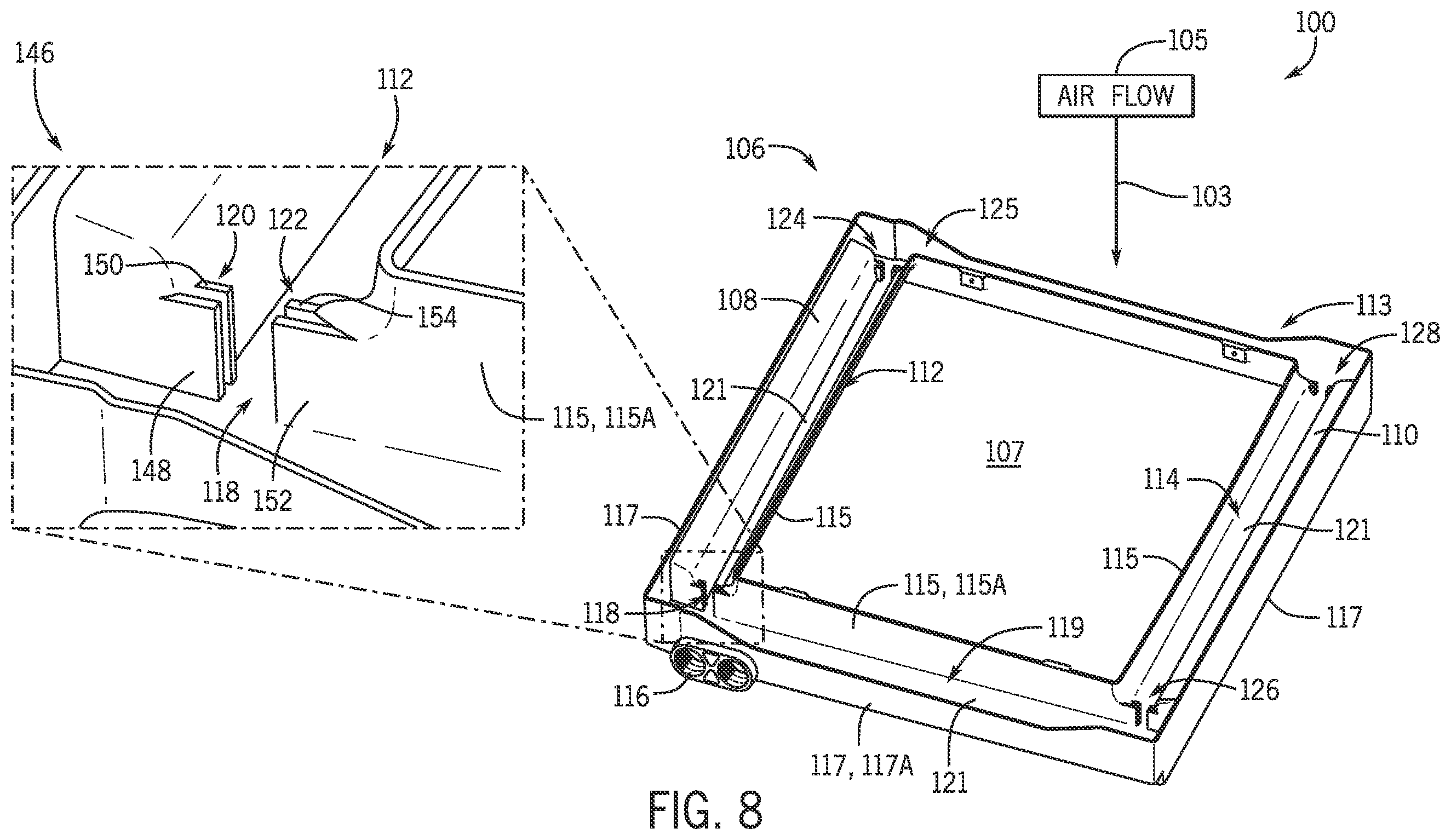 Patent US12480685 Figure 8 – Shield for HVAC drain pan