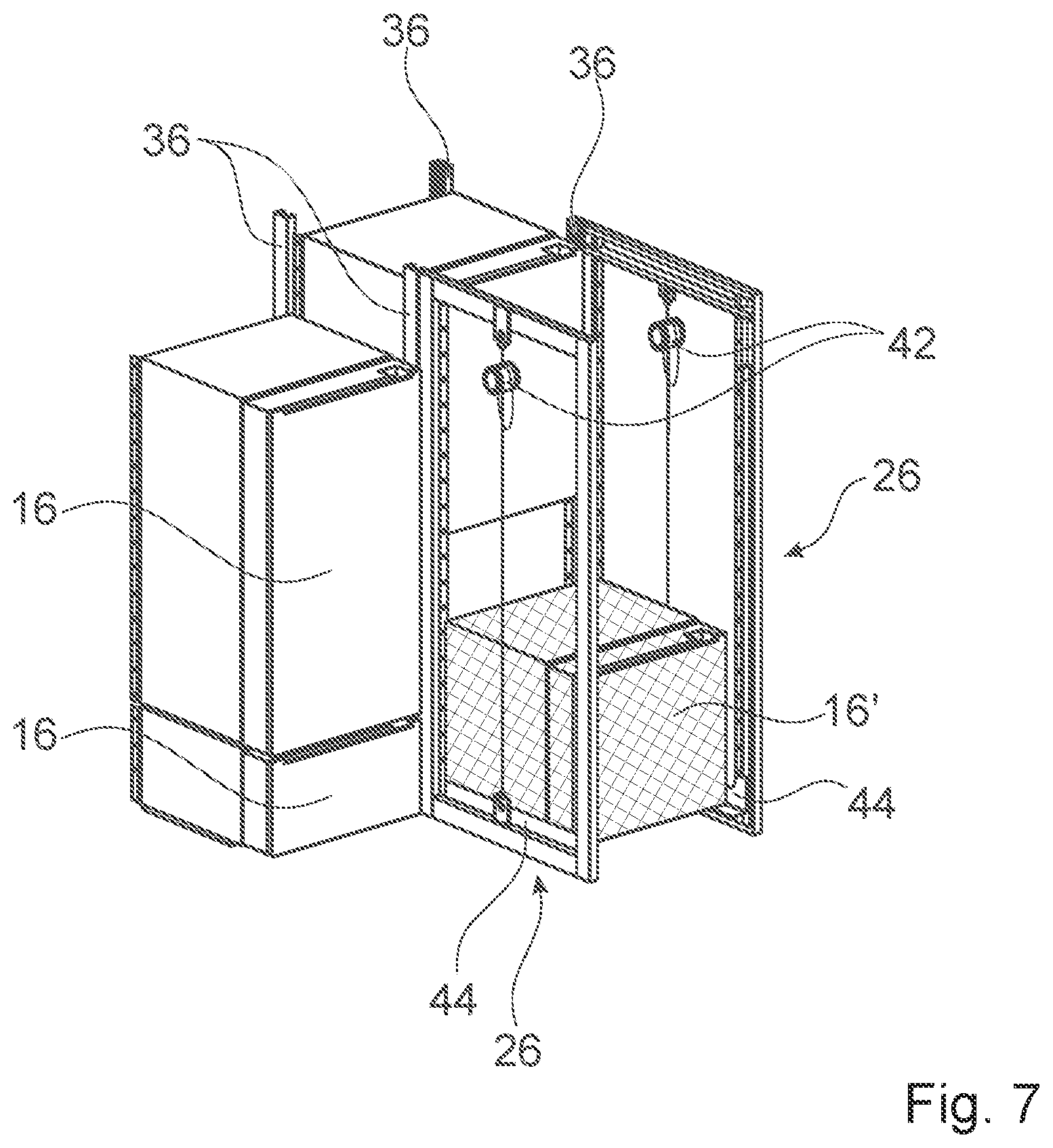 Patent US12480687 Figure 4 – Installation device having power-engineering or building-services modules, and method for removing a module from an installation device of this type