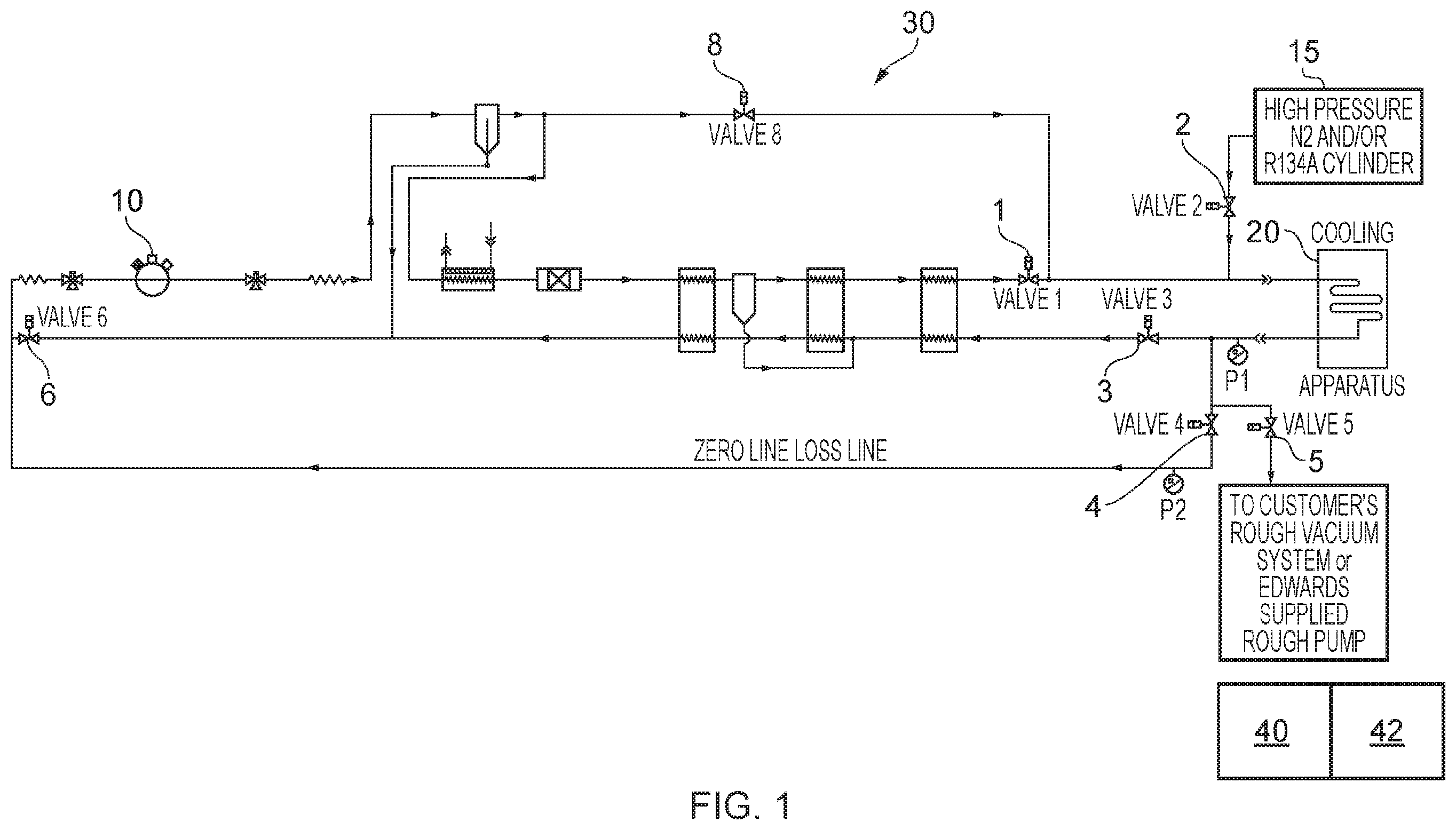 Patent US12480694 Figure 1 – Connecting and disconnecting a cooling loop from a refrigeration system