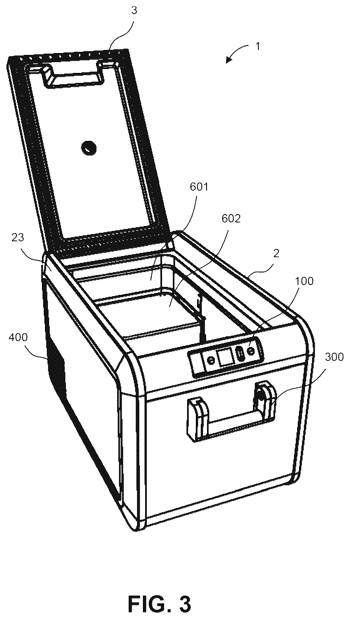Patent US12480701 Figure 2 – Mobile cooling box with handle module