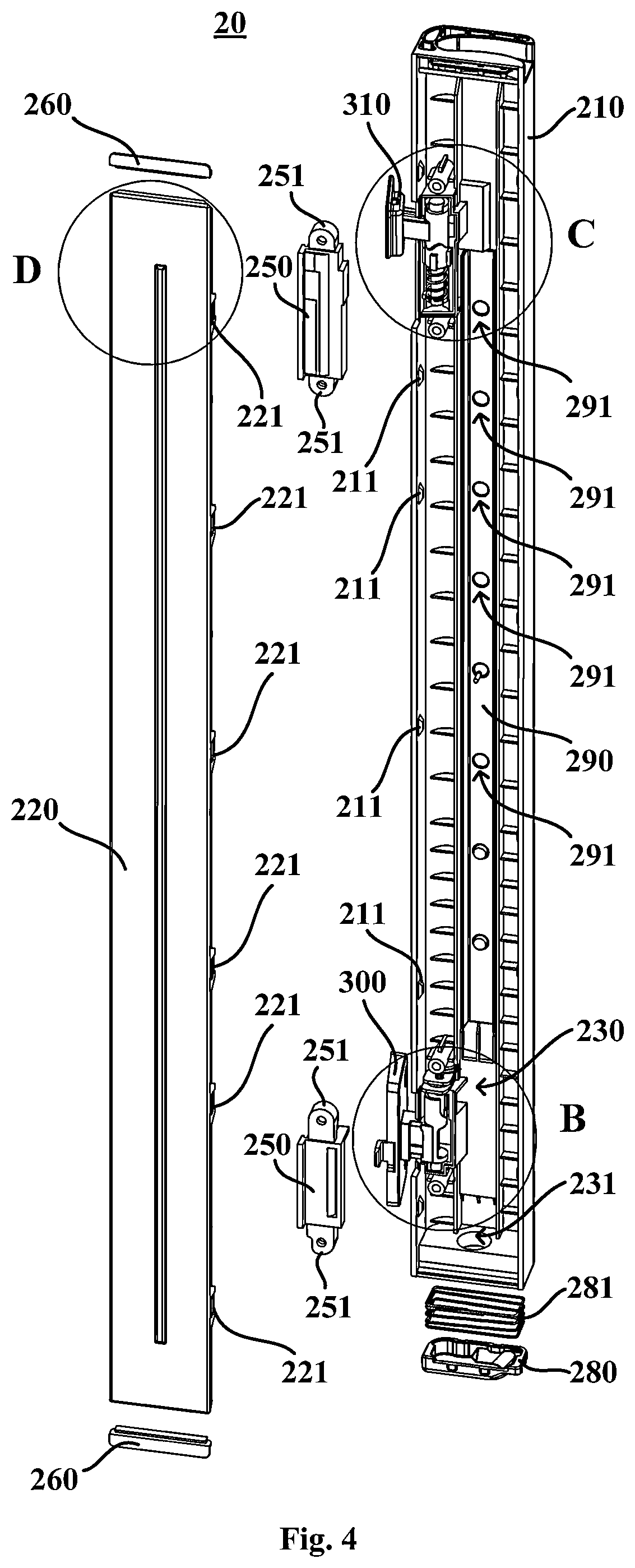 Patent US12480707 Figure 3 – Vertical beam assembly for refrigerator door and refrigerator