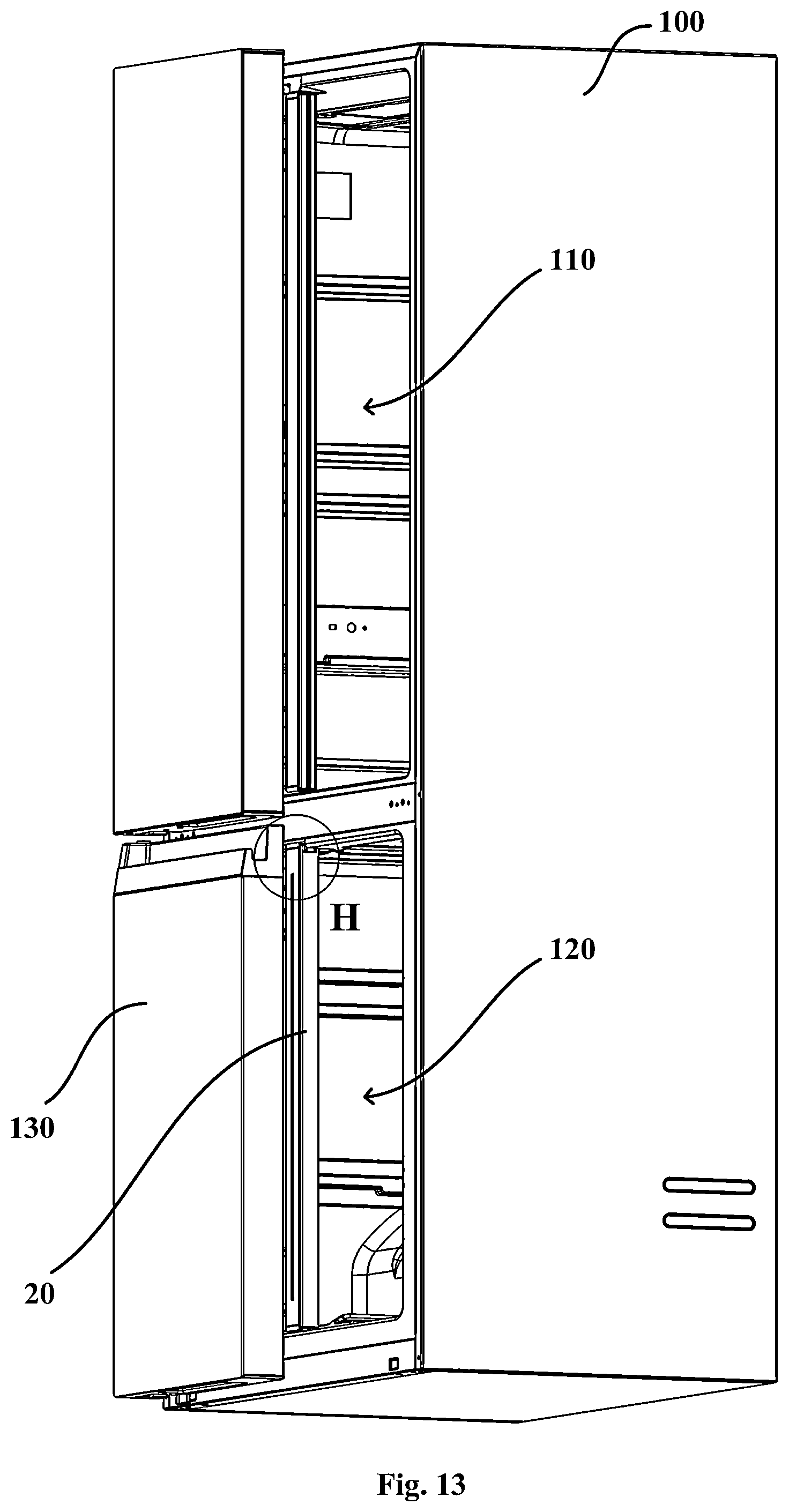 Patent US12480707 Figure 10 – Vertical beam assembly for refrigerator door and refrigerator