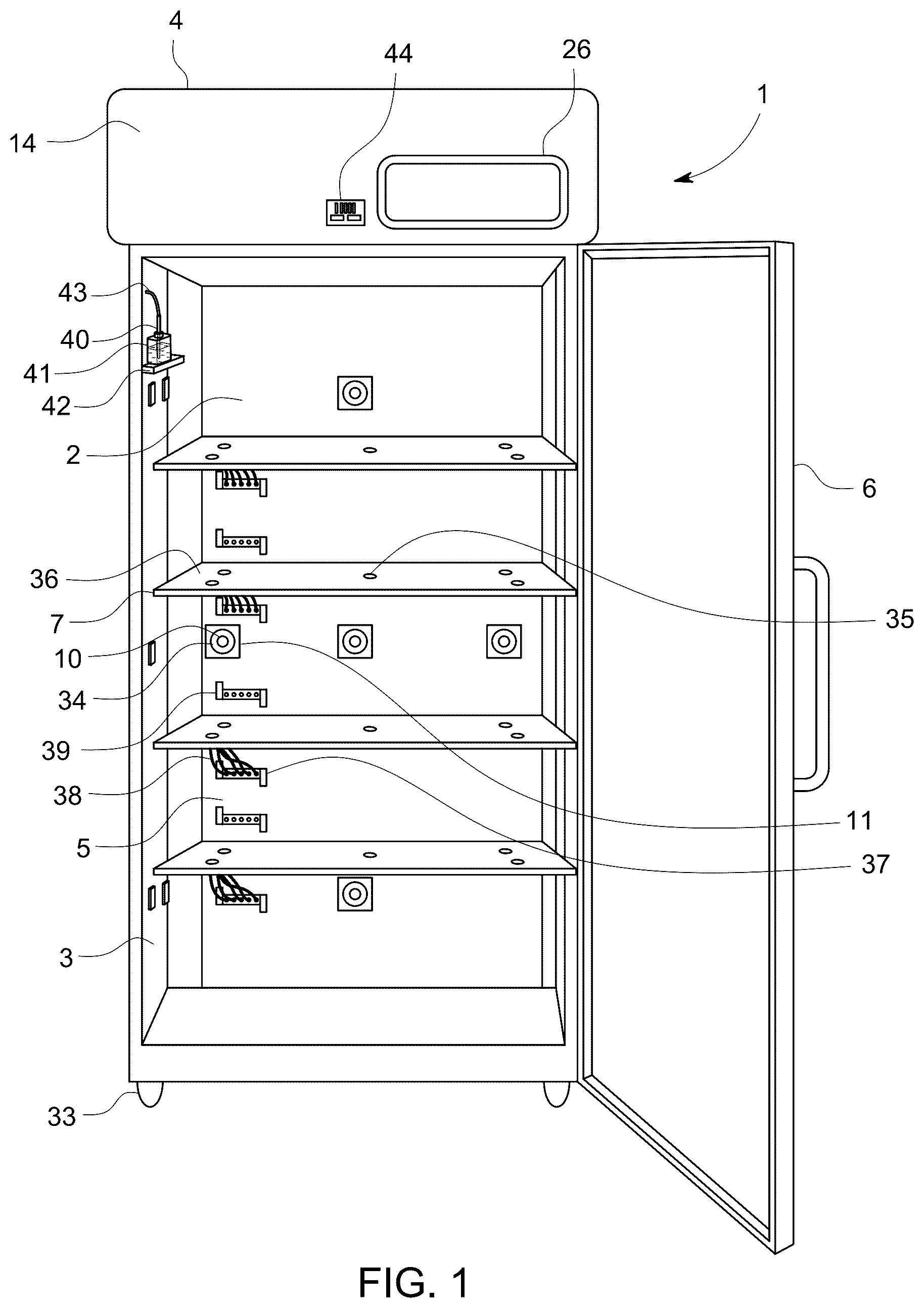 Patent US12480708 Figure 1 – System for temperature mapping in temperature-controlling storage units