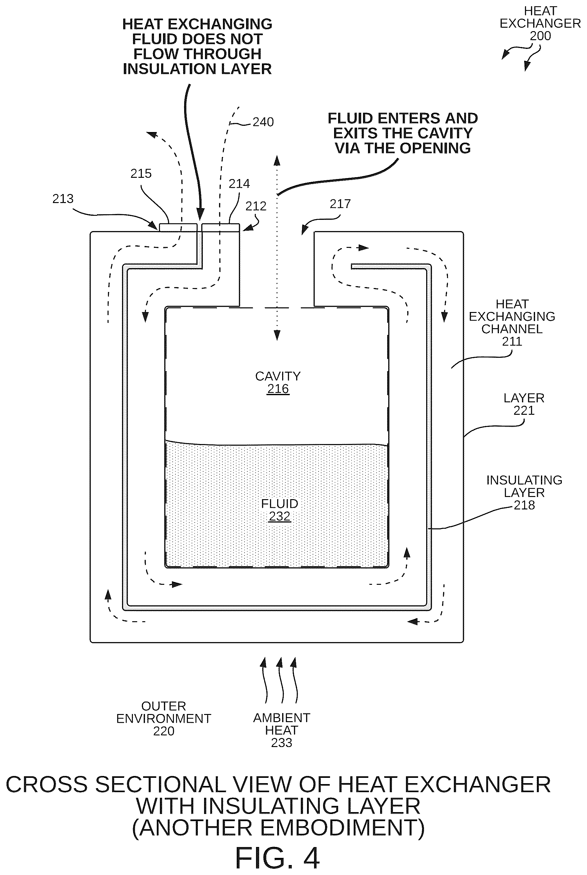 Patent US12480714 Figure 4 – Heat exchanging channel forming an internal cavity that stores cryogenic material