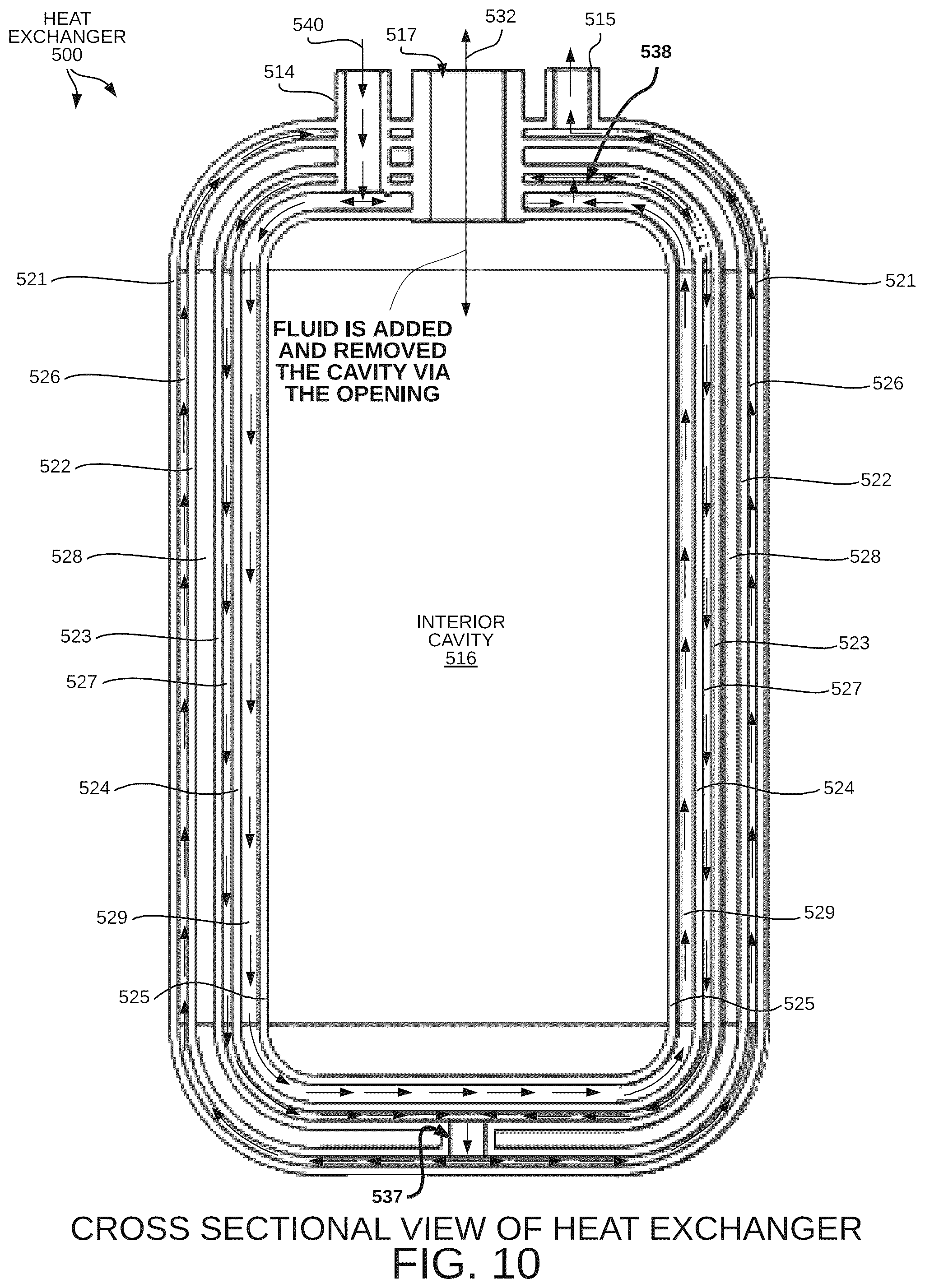 Patent US12480714 Figure 10 – Heat exchanging channel forming an internal cavity that stores cryogenic material