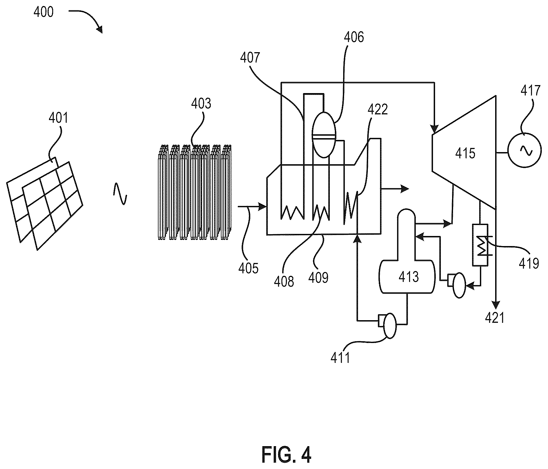Patent US12480719 Figure 4 – Thermal energy storage system for simple and combined cycle power generation