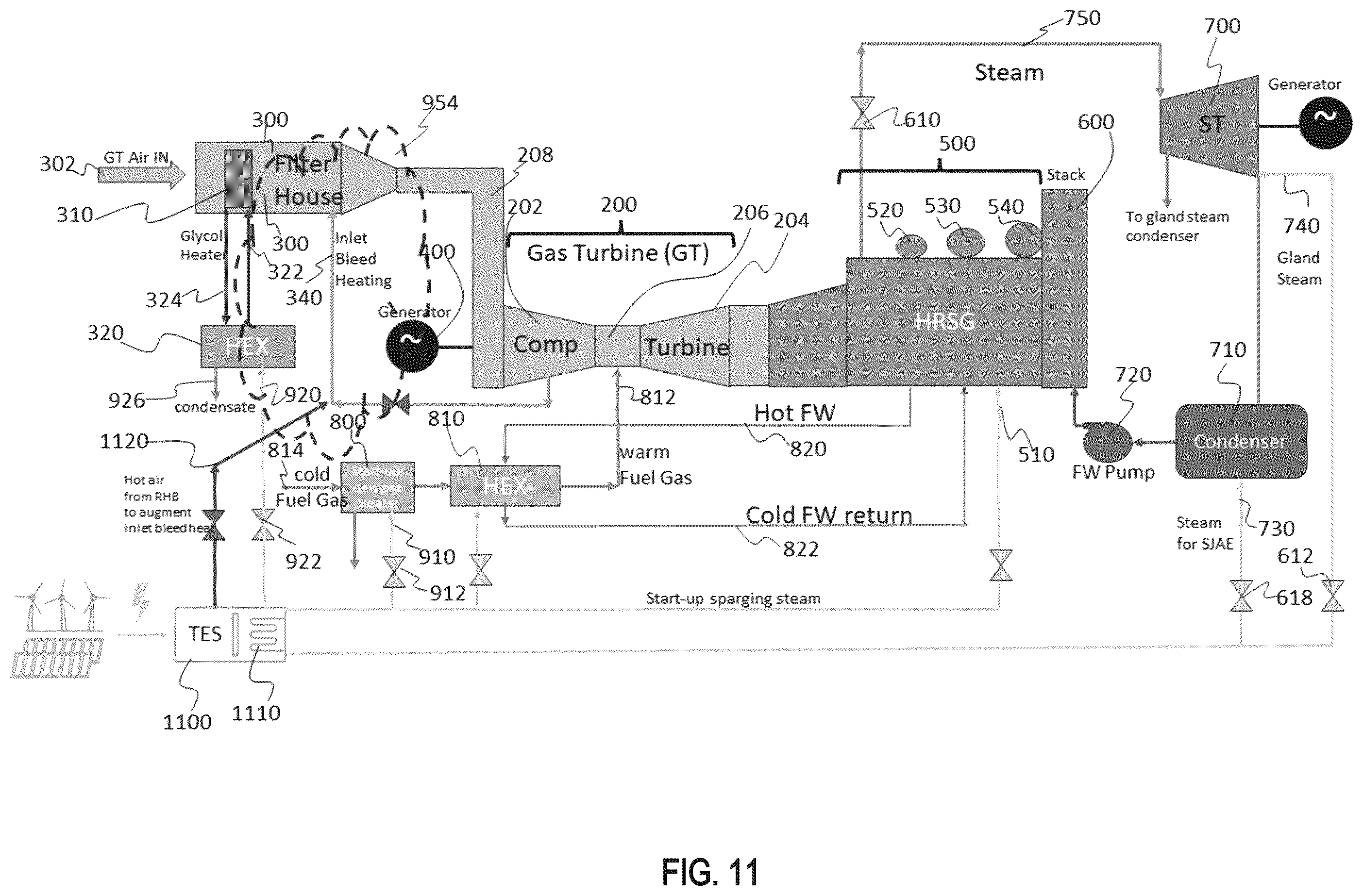 Patent US12480719 Figure 11 – Thermal energy storage system for simple and combined cycle power generation
