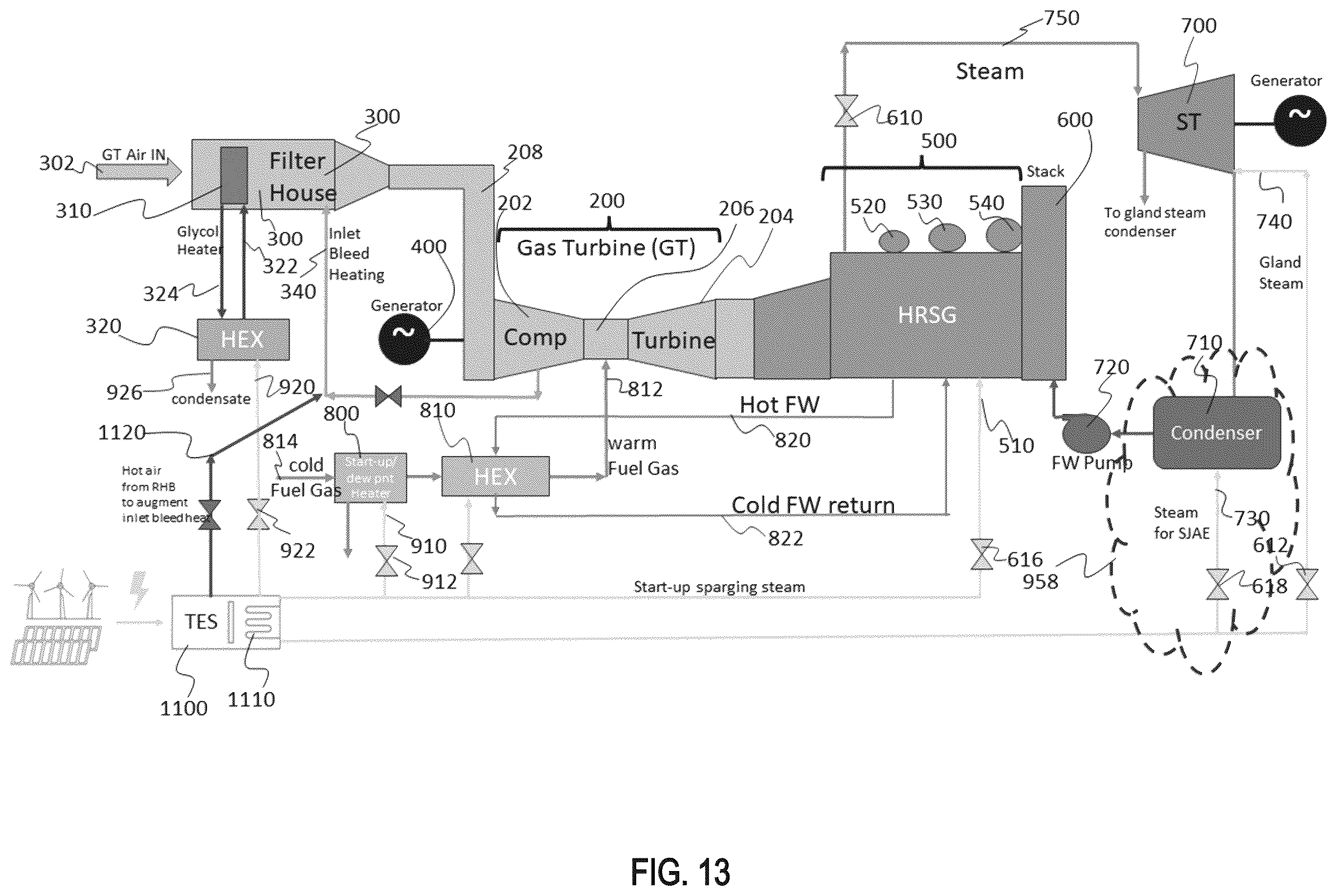 Patent US12480719 Figure 13 – Thermal energy storage system for simple and combined cycle power generation