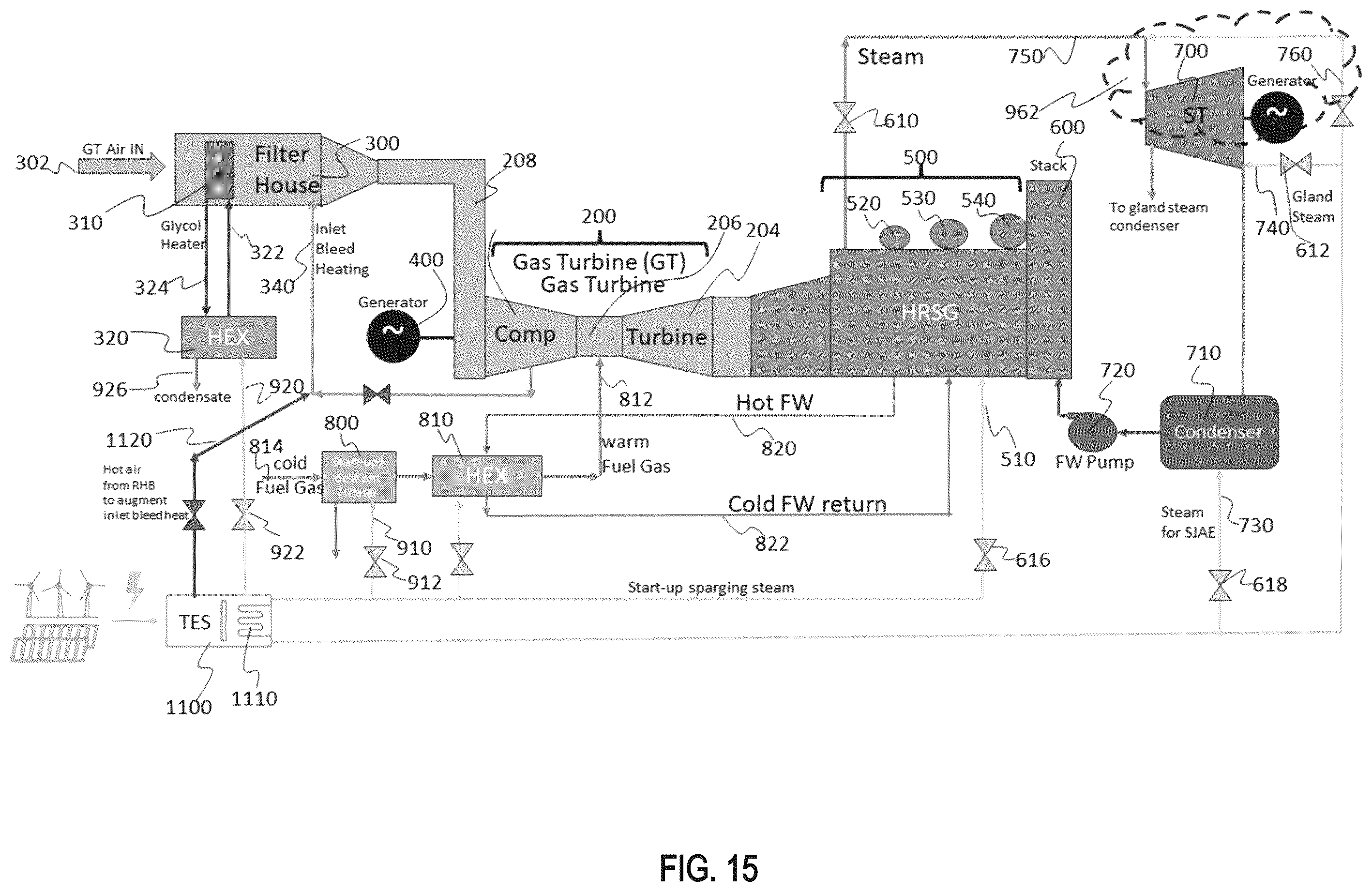 Patent US12480719 Figure 15 – Thermal energy storage system for simple and combined cycle power generation