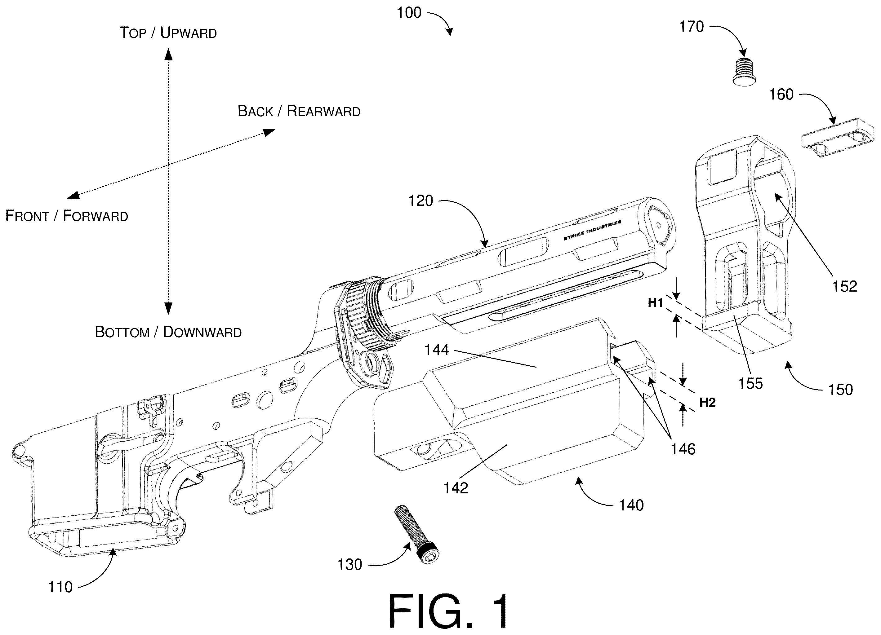 Patent US12480733 Figure 1 – Firearm lower receiver extension vise fixture