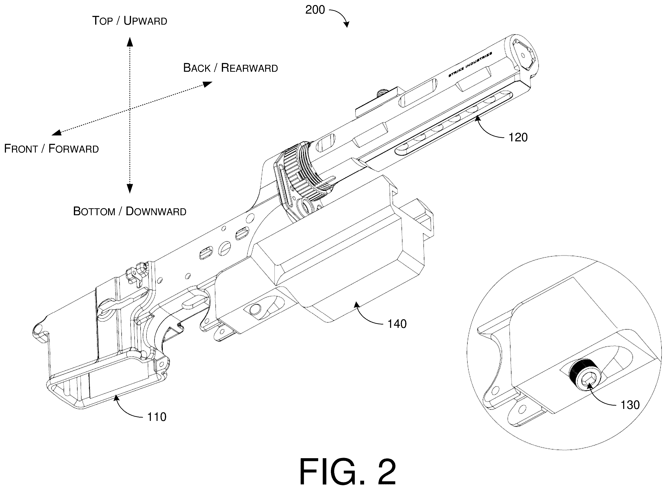 Patent US12480733 Figure 2 – Firearm lower receiver extension vise fixture