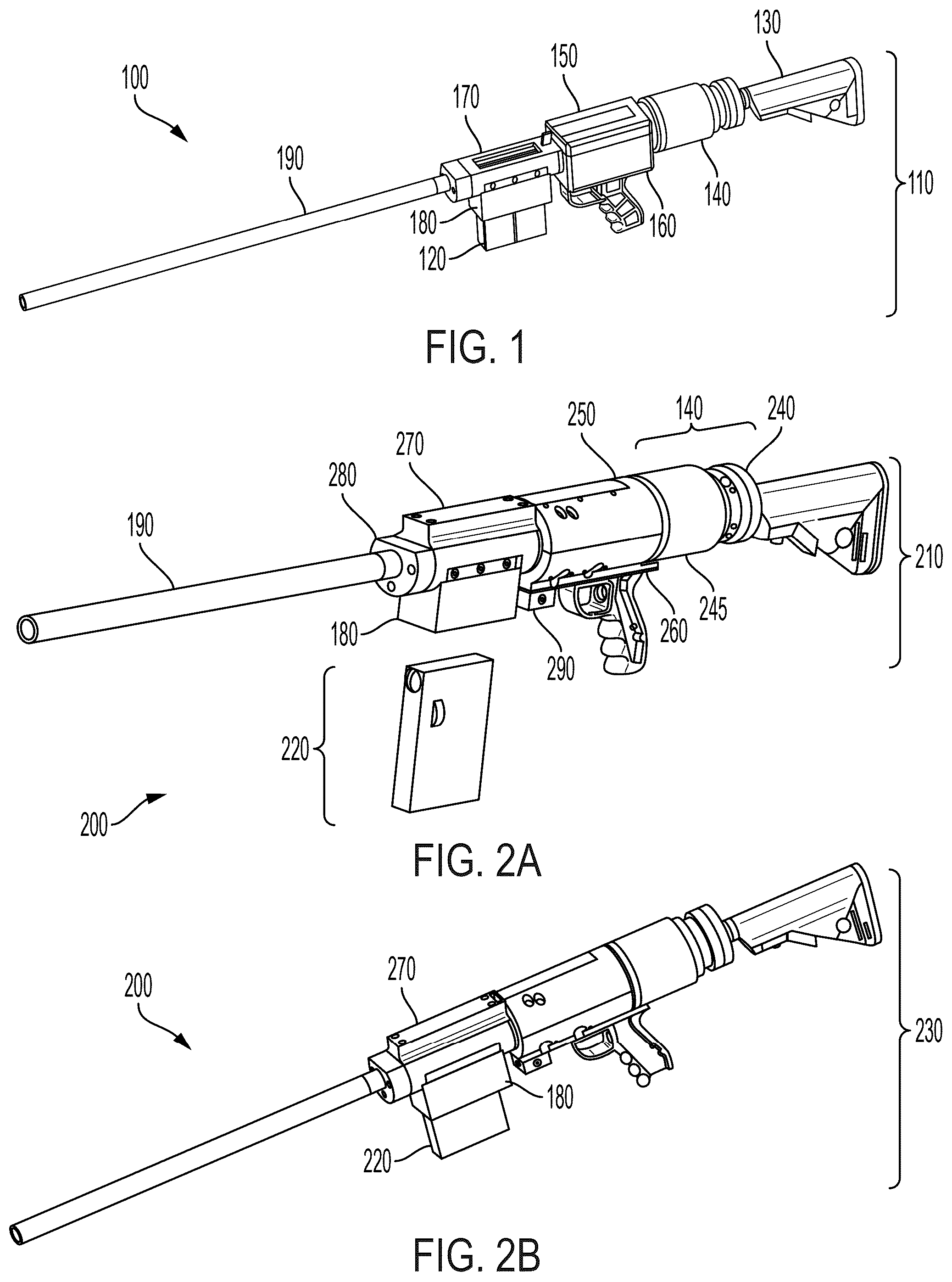 Patent US12480736 Figure 1 – Pneumatic rifle for alternative ammunition