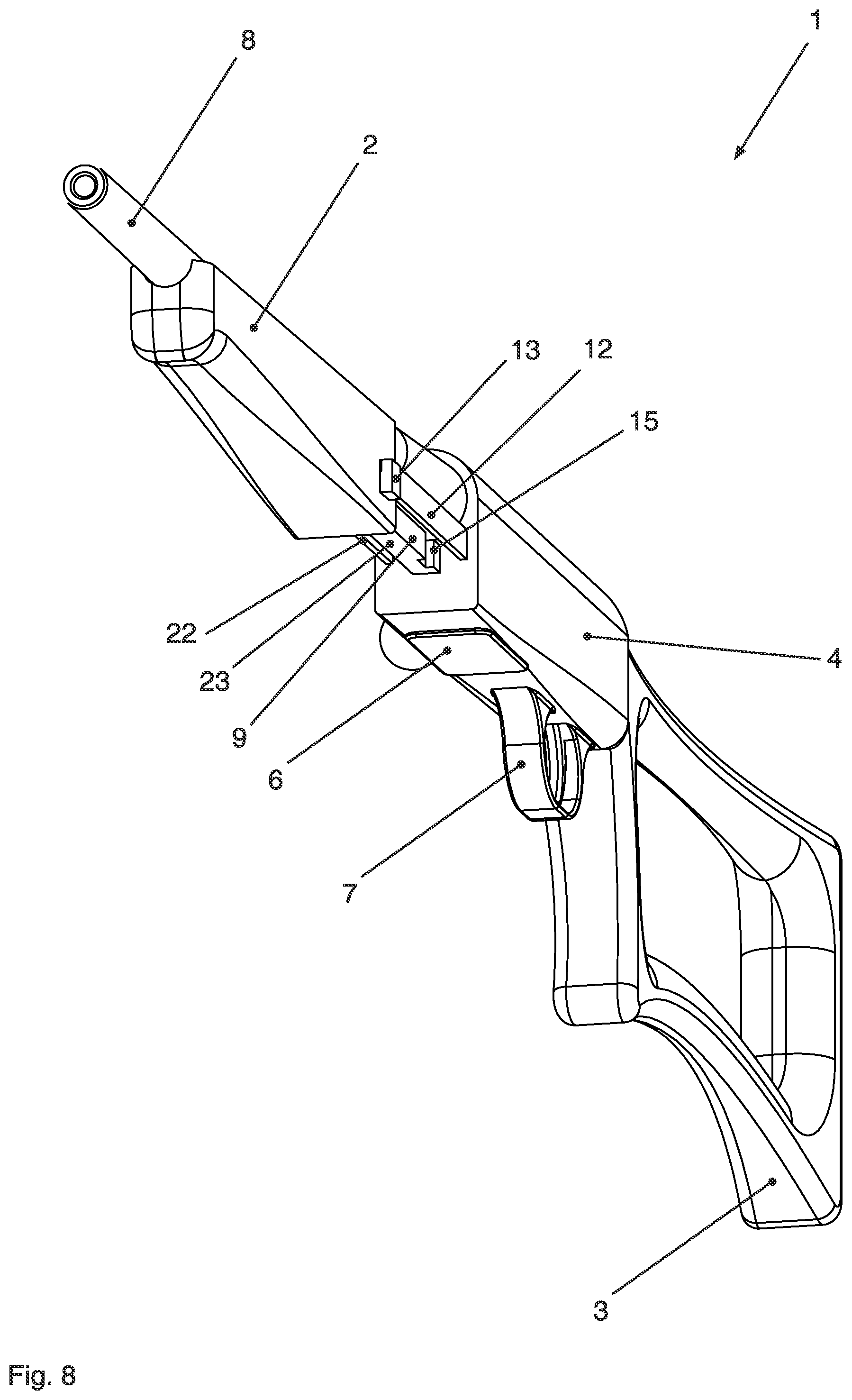 Patent US12480739 Figure 8 – Repeating firearm