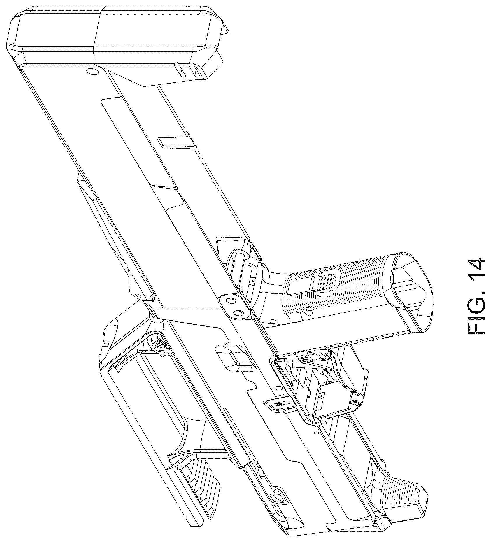 Patent US12480740 Figure 14 – Two-part folding trigger for a folding firearm