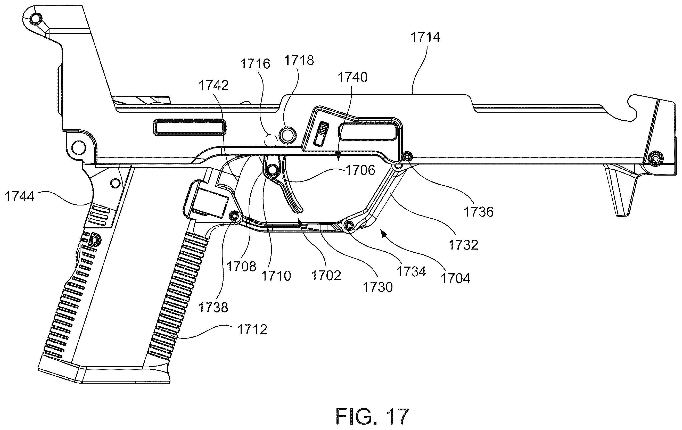 Patent US12480740 Figure 17 – Two-part folding trigger for a folding firearm