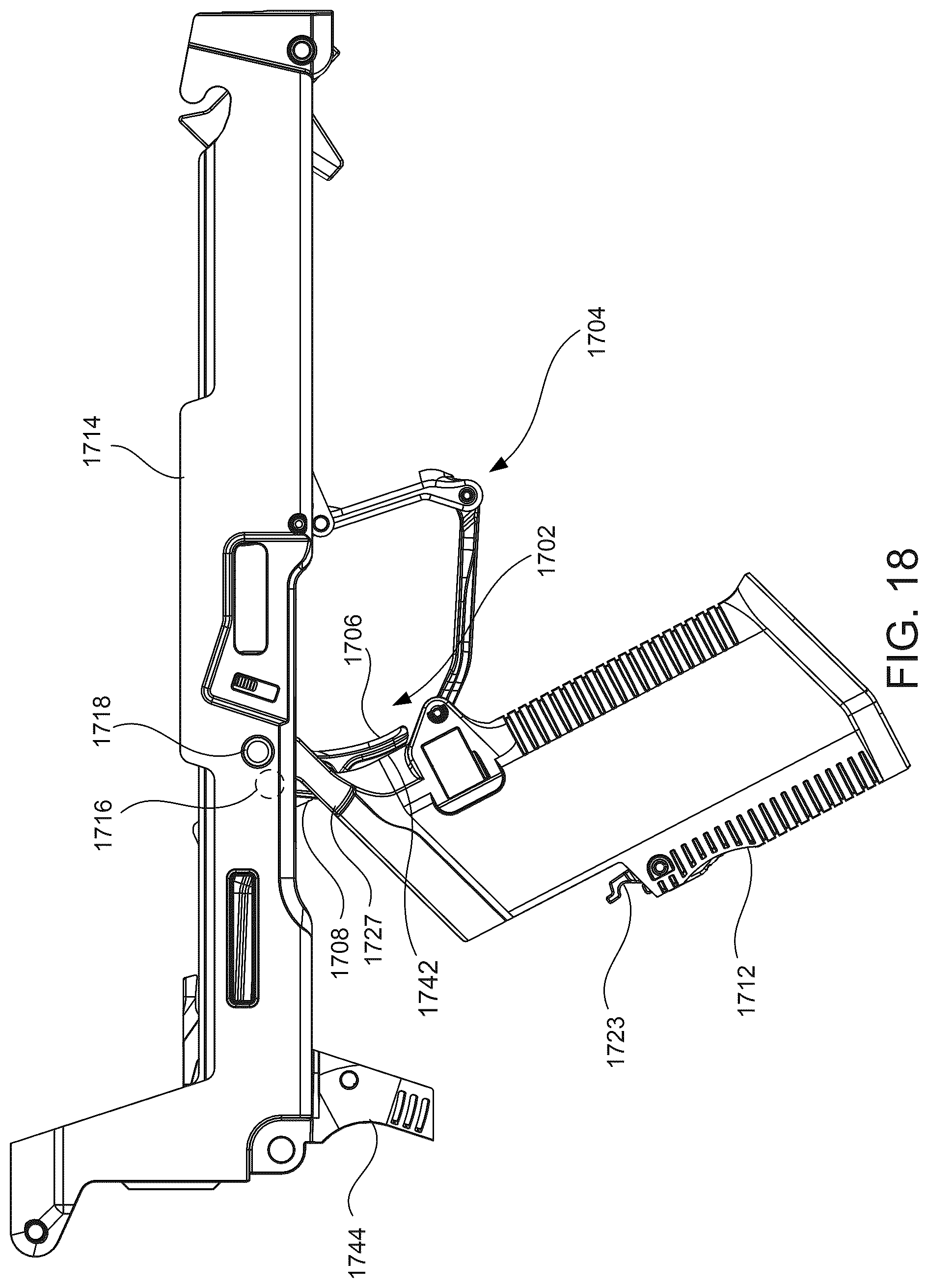 Patent US12480740 Figure 18 – Two-part folding trigger for a folding firearm