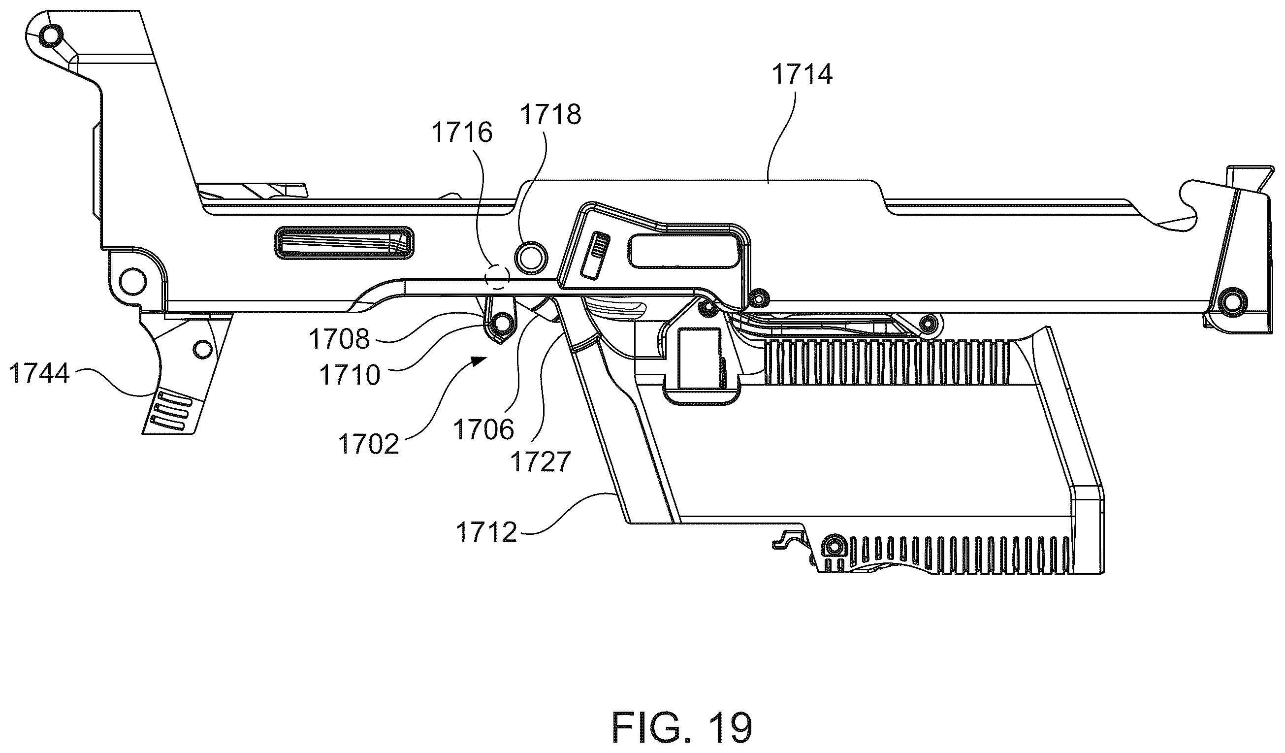 Patent US12480740 Figure 19 – Two-part folding trigger for a folding firearm