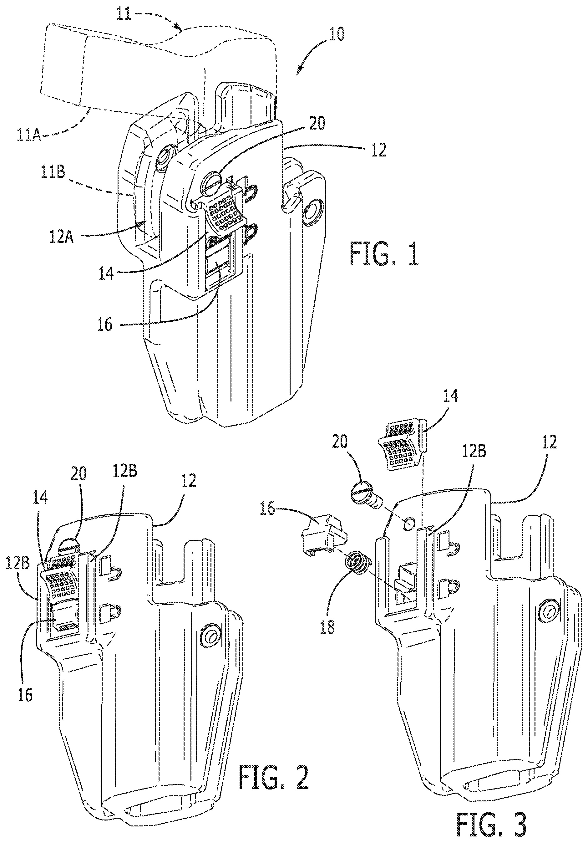 Patent US12480741 Figure 1 – Toggle locking mechanism for a firearm holster