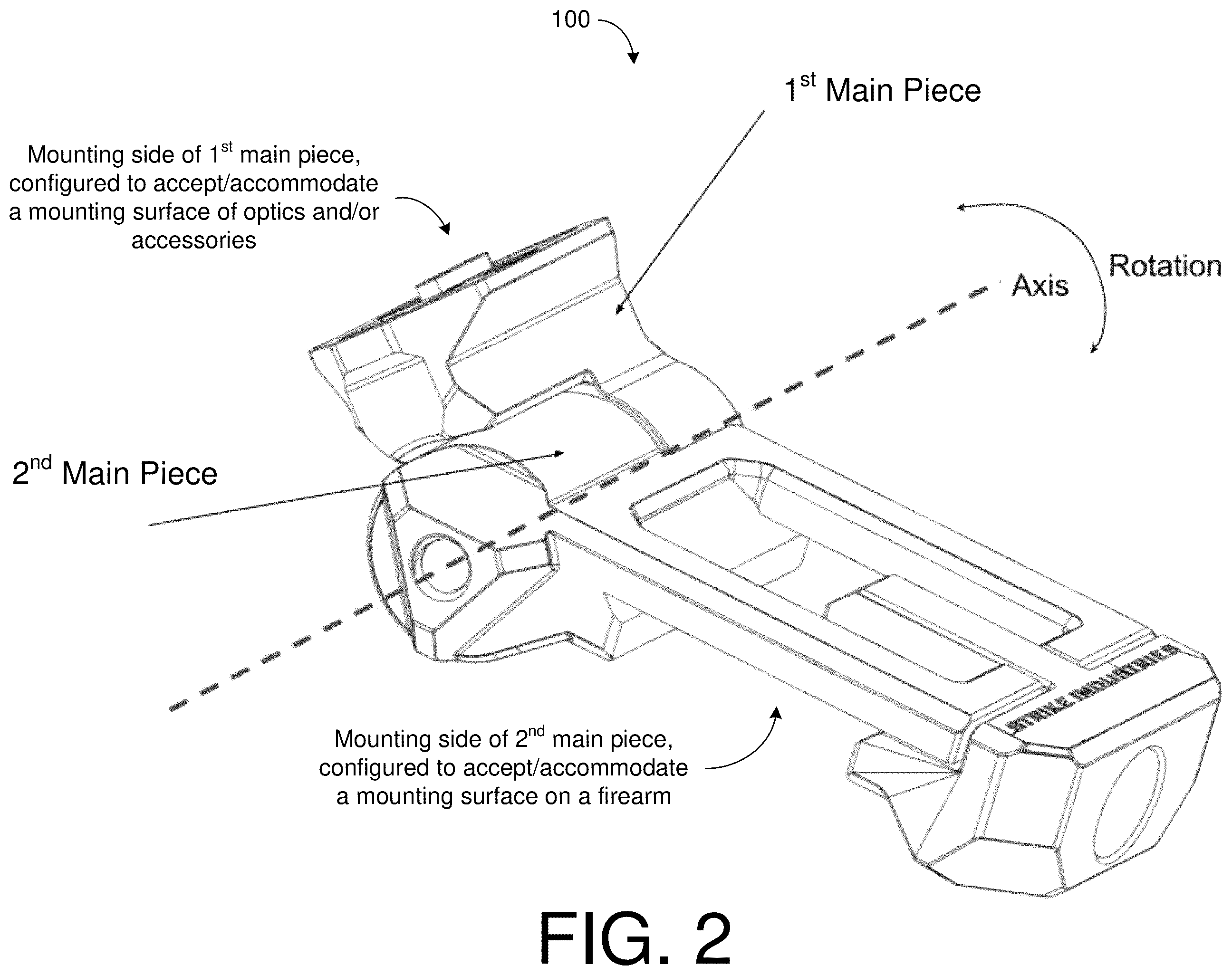 Patent US12480744 Figure 2 – Firearm rotation mount for optics and accessories