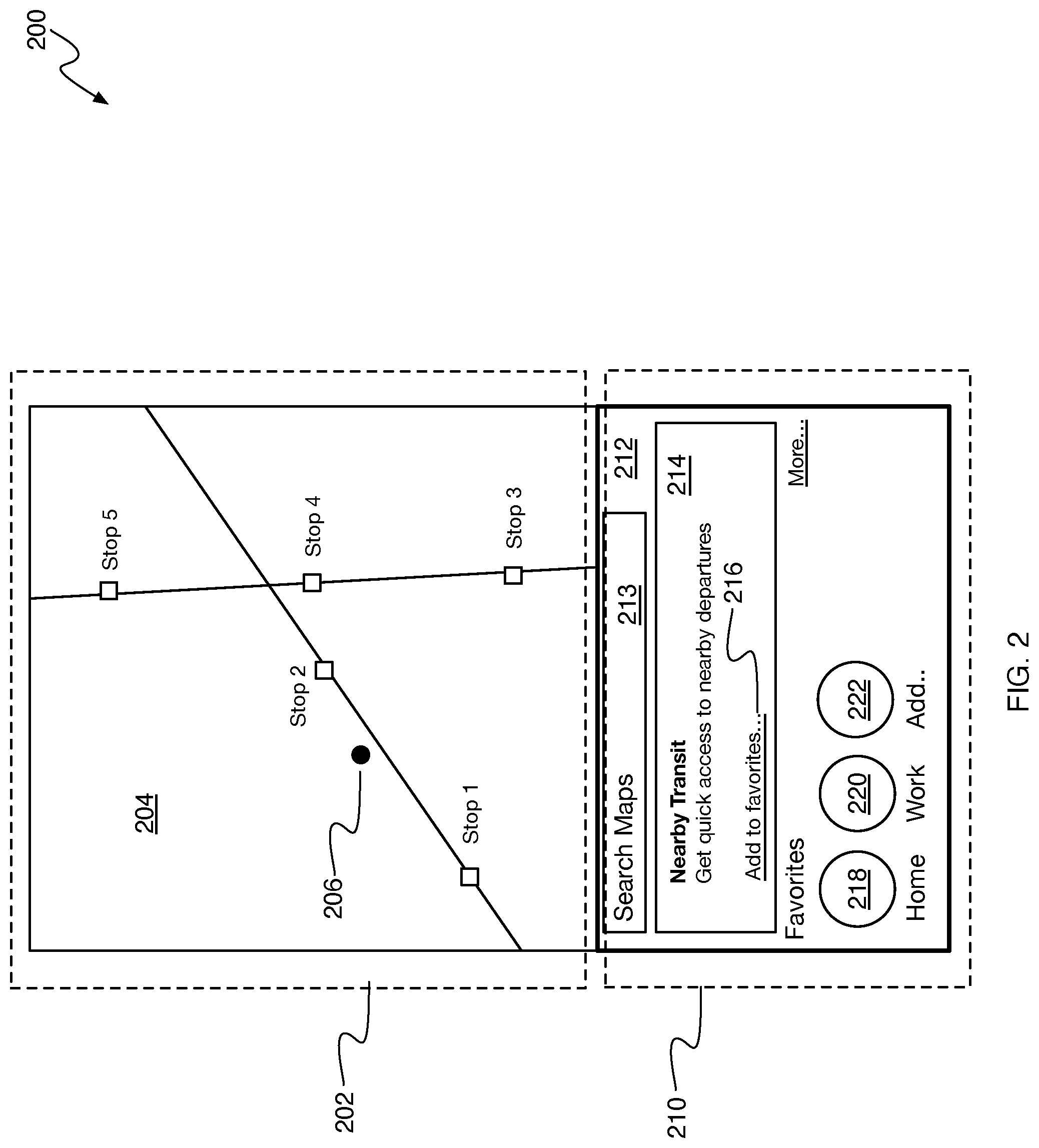Patent US12480778 Figure 2 – Presenting transit alight notifications
