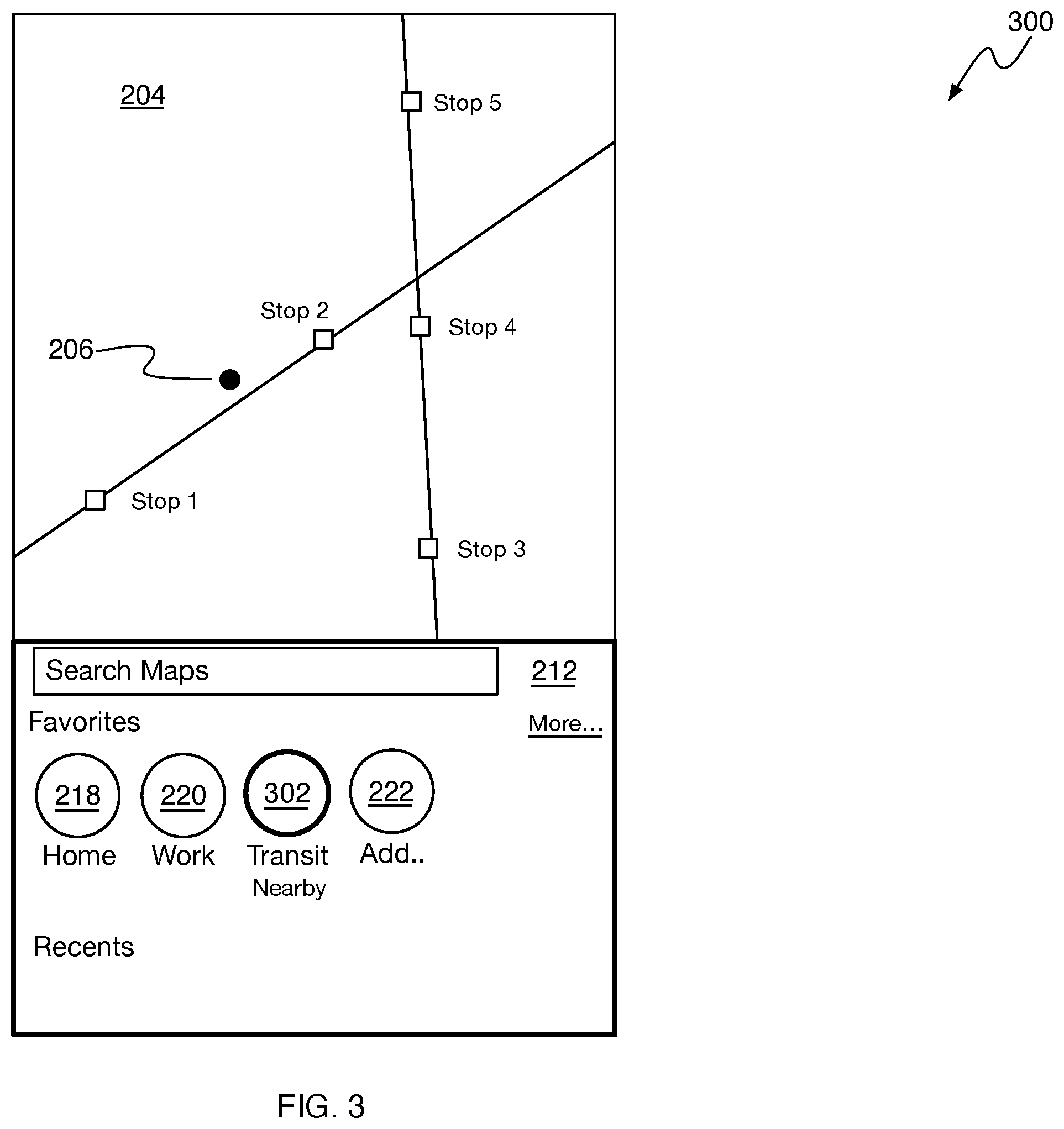 Patent US12480778 Figure 3 – Presenting transit alight notifications