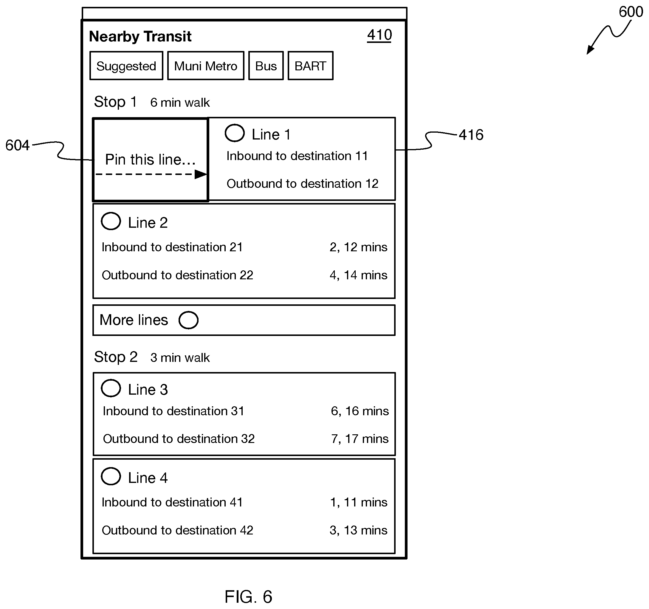 Patent US12480778 Figure 6 – Presenting transit alight notifications
