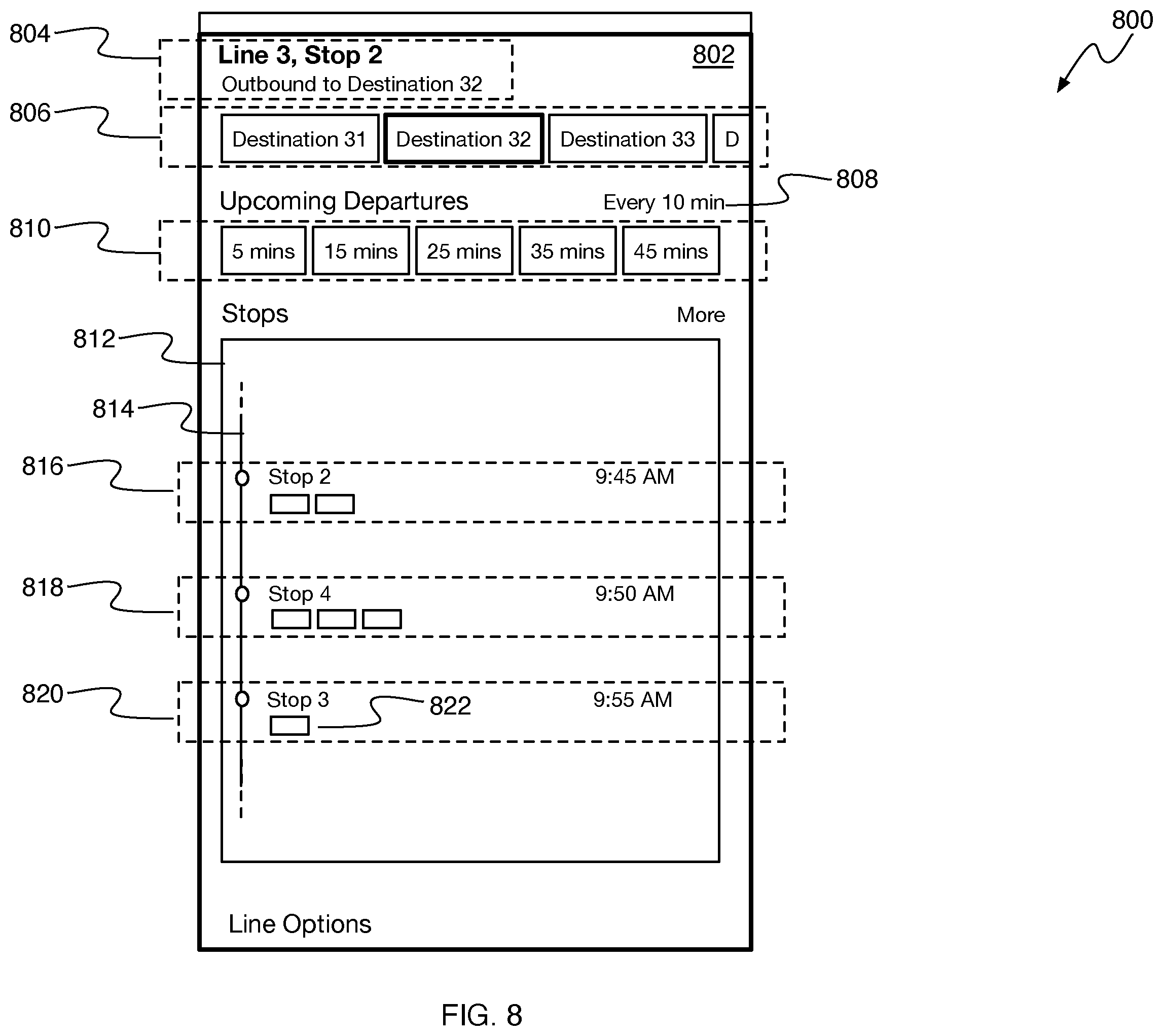 Patent US12480778 Figure 8 – Presenting transit alight notifications