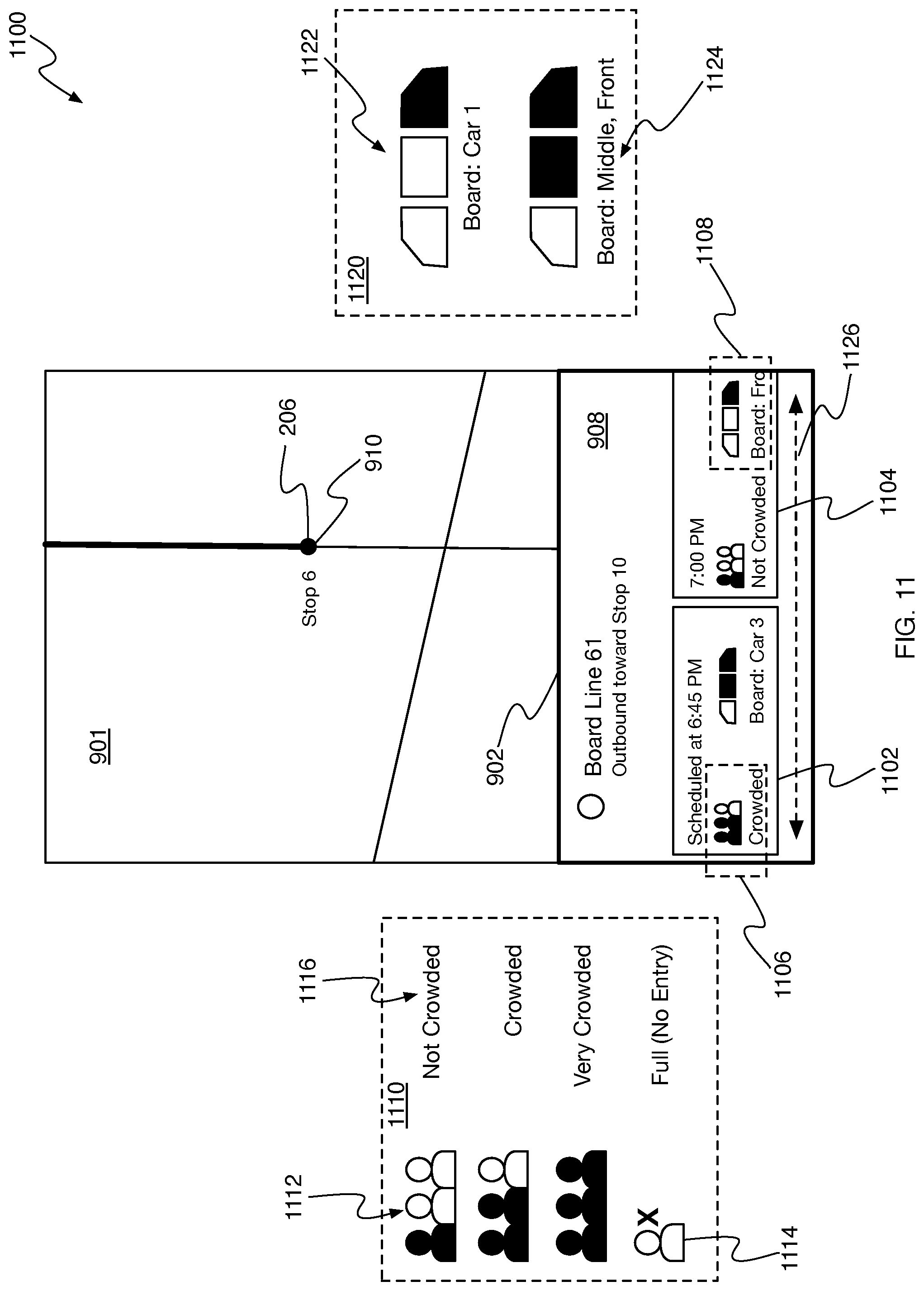 Patent US12480778 Figure 11 – Presenting transit alight notifications