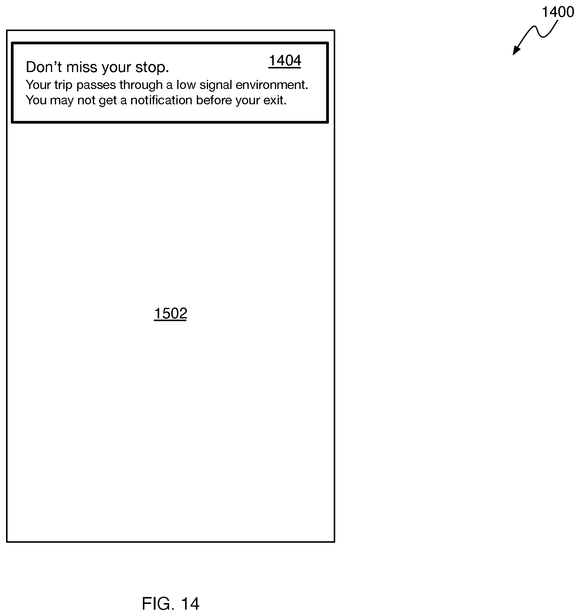 Patent US12480778 Figure 14 – Presenting transit alight notifications