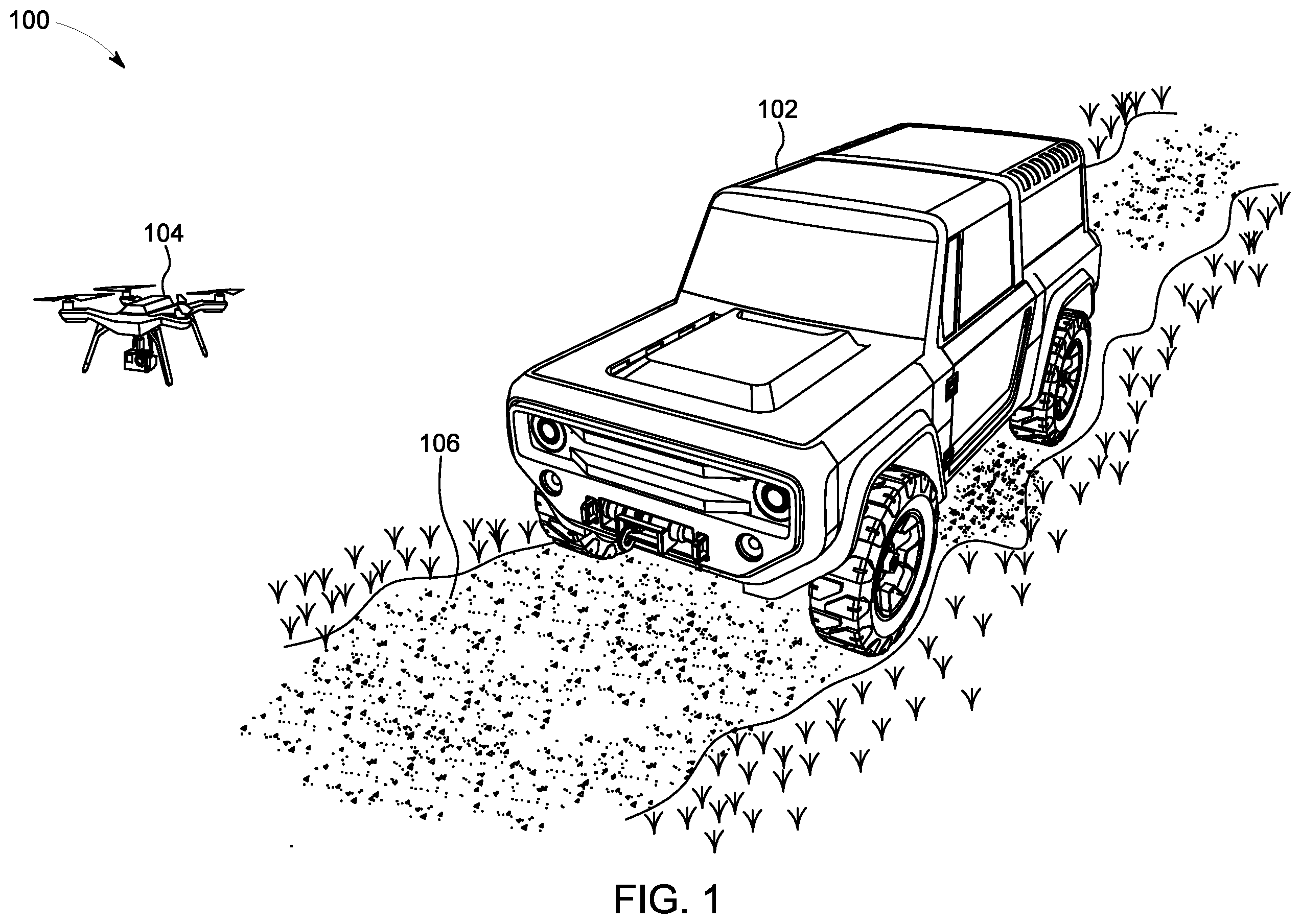 Patent US12480779 Figure 1 – Unmanned aerial vehicle for course marking