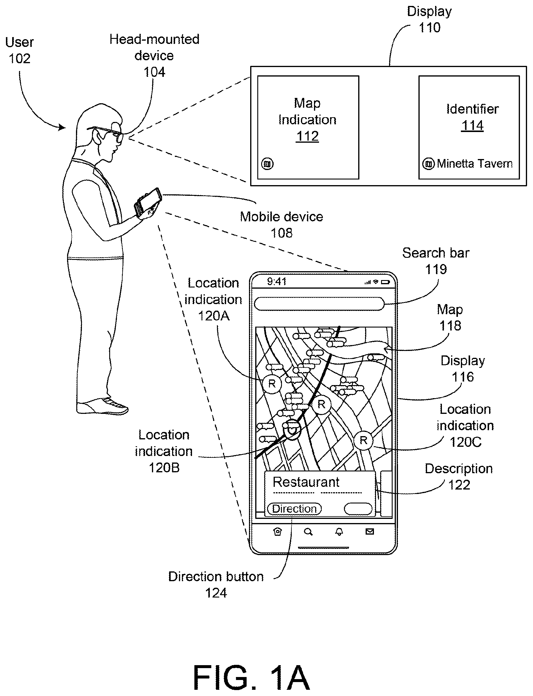 Patent US12480780 Figure 1 – Navigating with mobile device and head-worn device