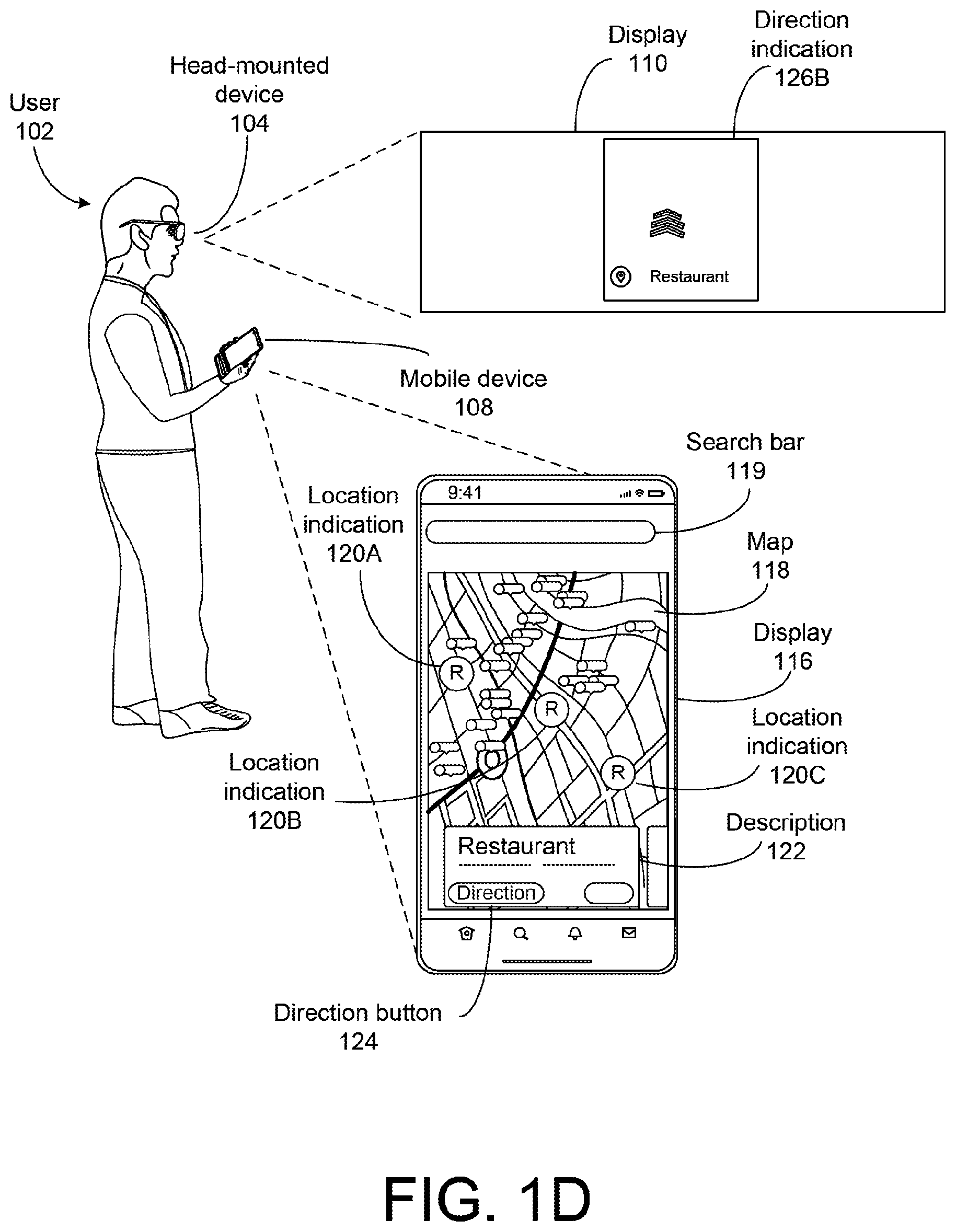 Patent US12480780 Figure 4 – Navigating with mobile device and head-worn device