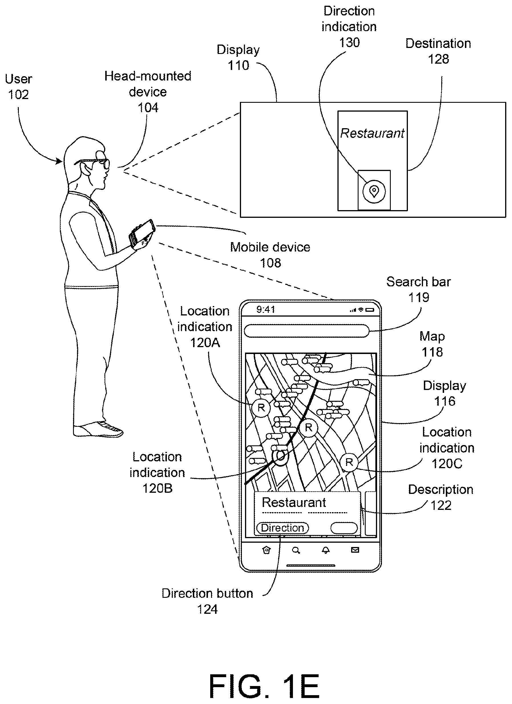 Patent US12480780 Figure 5 – Navigating with mobile device and head-worn device