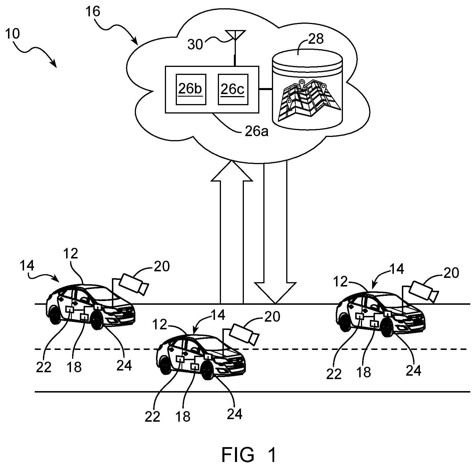 Patent US12480781 Figure 1 – Crowd-sourcing lane line maps for a vehicle