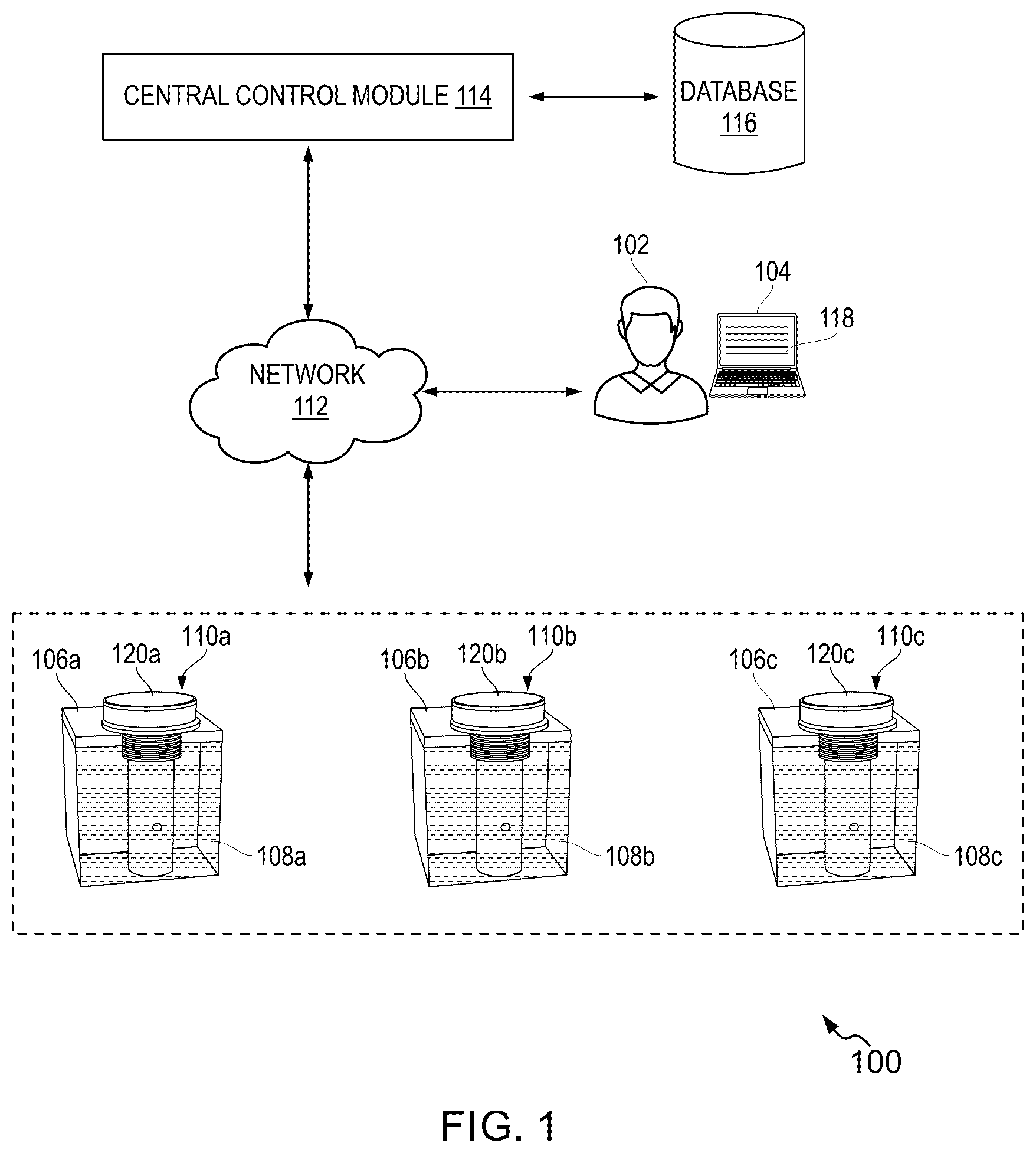Patent US12480798 Figure 1 – Systems and methods for determining fluid fill metric of fluid in a receptacle