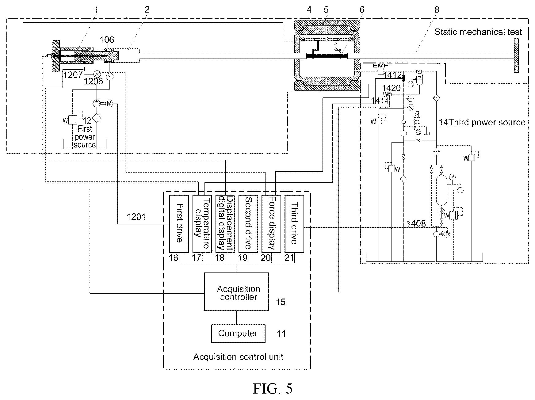 Patent US12480852 Figure 5 – Pretension and tensile impact test apparatus capable of simulating full-sea-depth environment