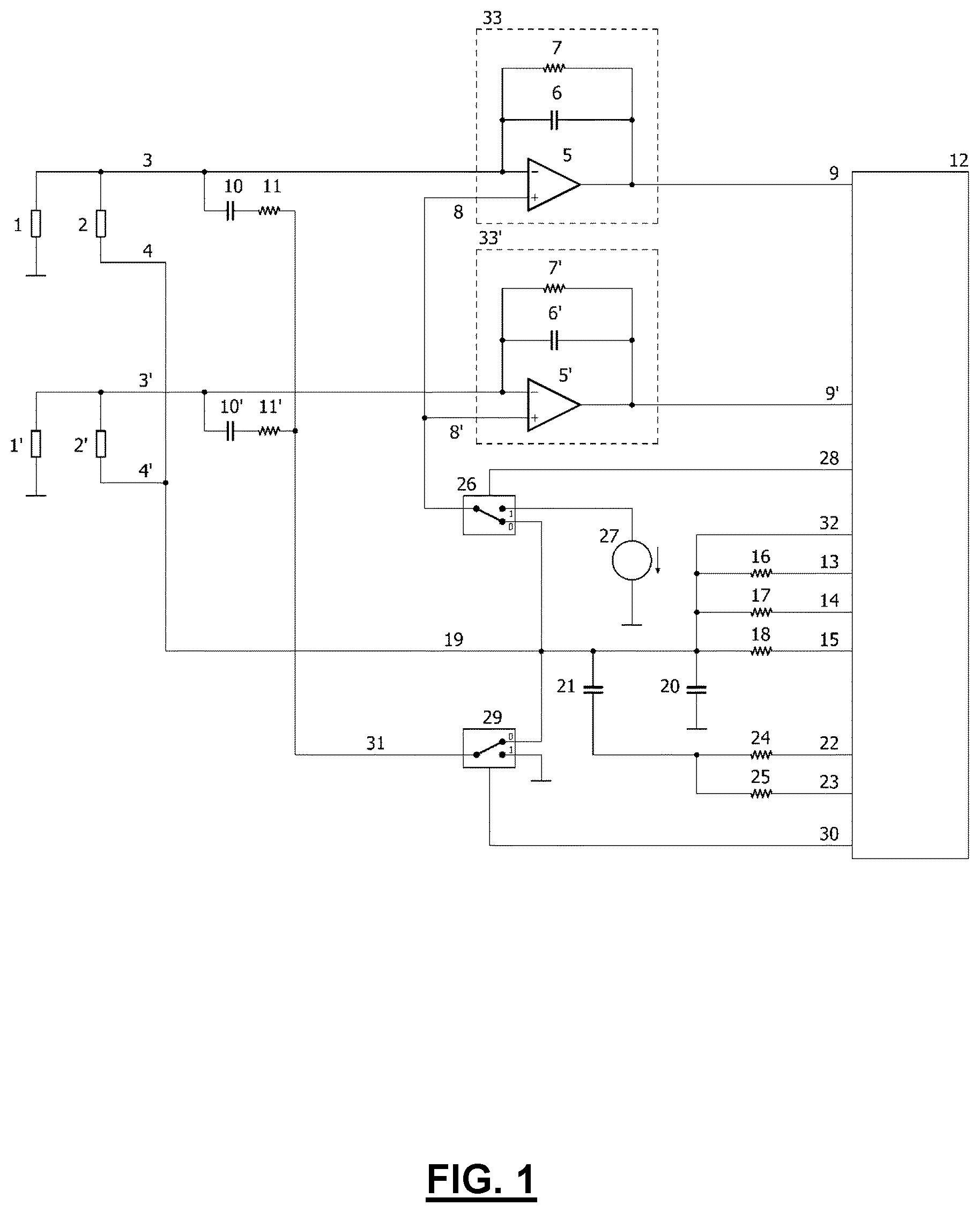 Patent US12480983 Figure 1 – Low-cost, high measurement speed capacitive sensing circuit for loading mode operation of capacitive sensors