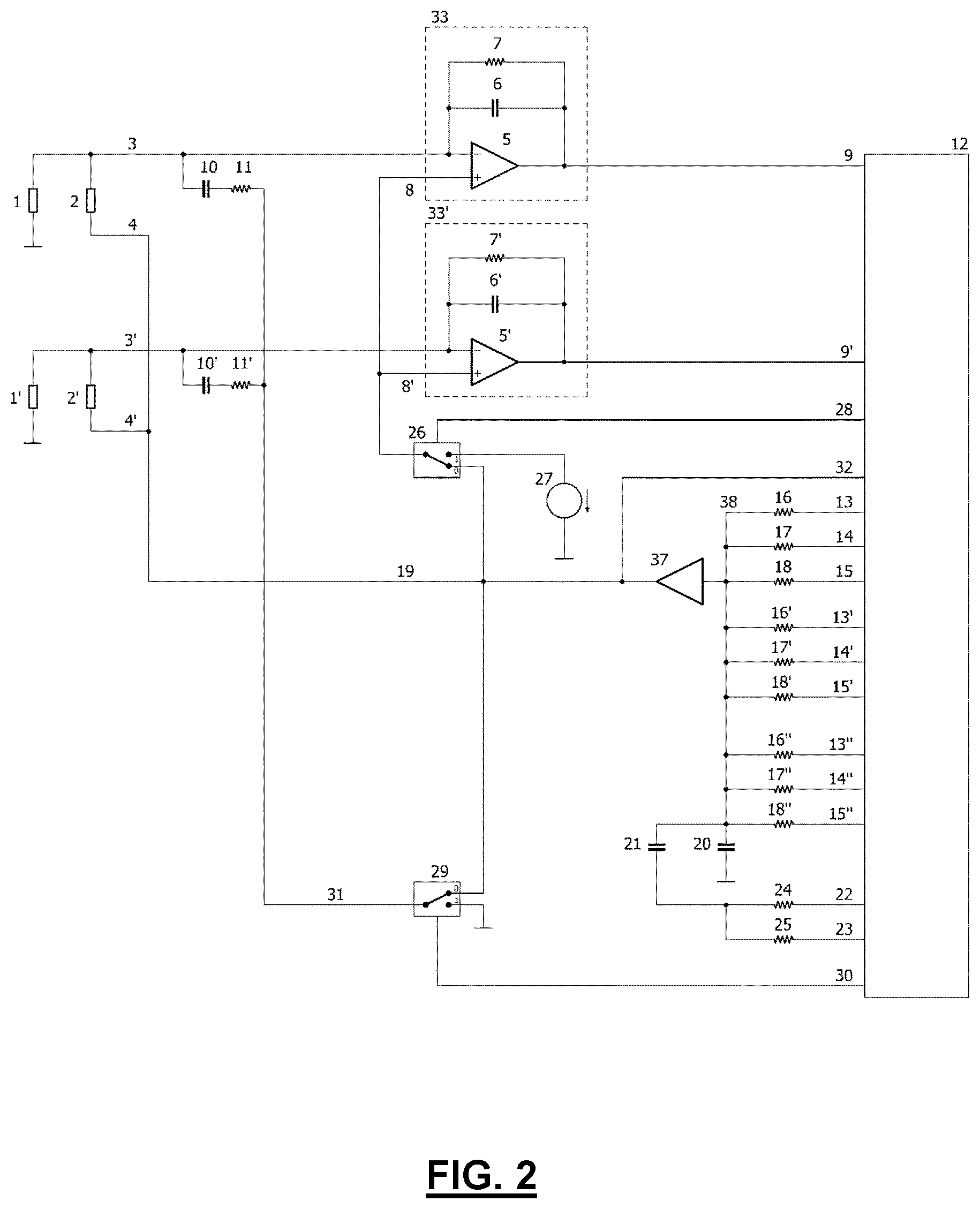 Patent US12480983 Figure 2 – Low-cost, high measurement speed capacitive sensing circuit for loading mode operation of capacitive sensors